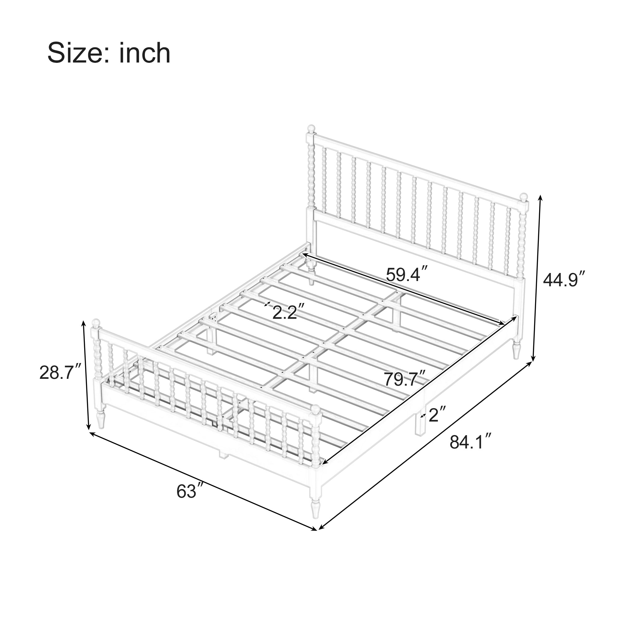 Queen Size Wood Platform Bed with Gourd Shaped Headboard and Footboard