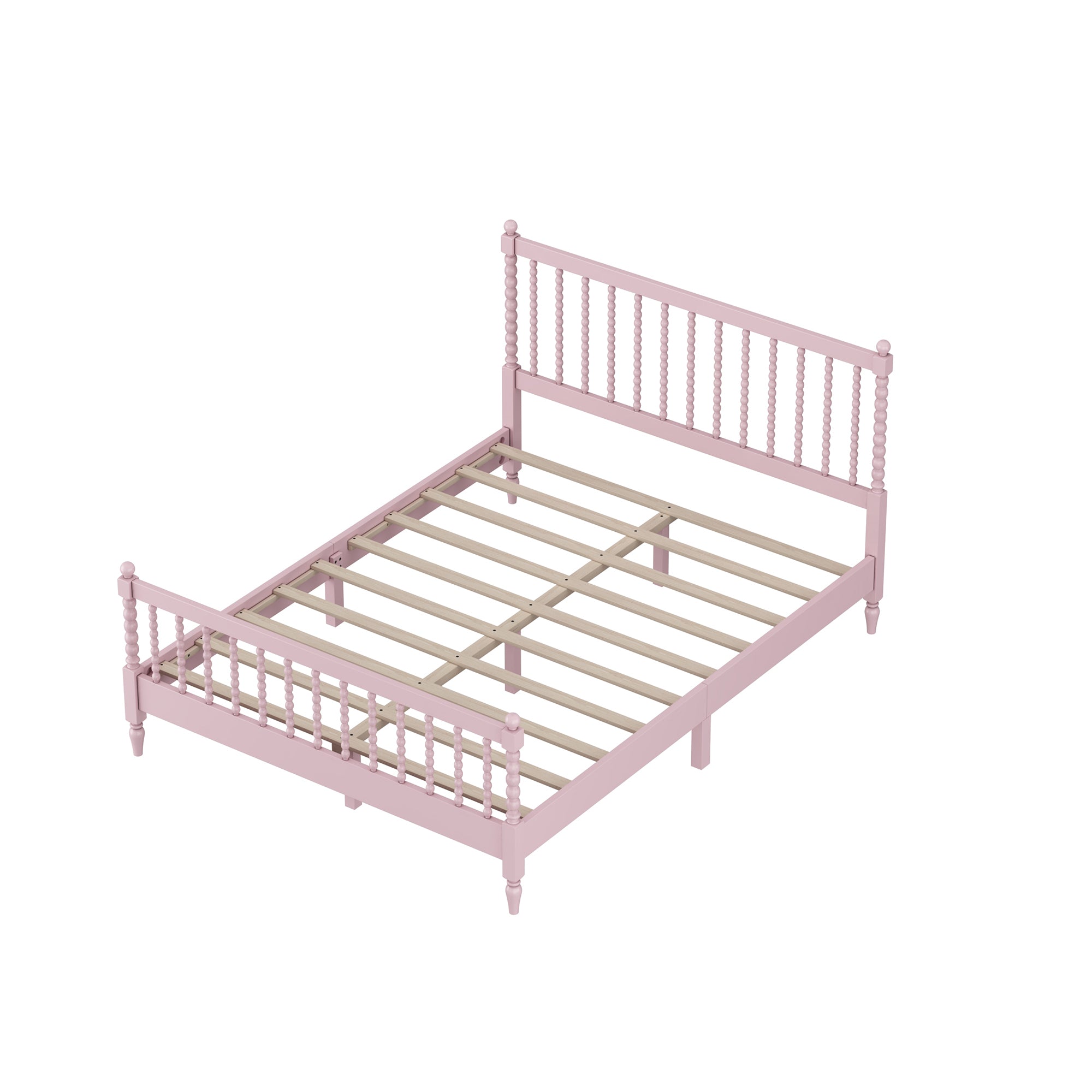 Queen Size Wood Platform Bed with Gourd Shaped Headboard and Footboard
