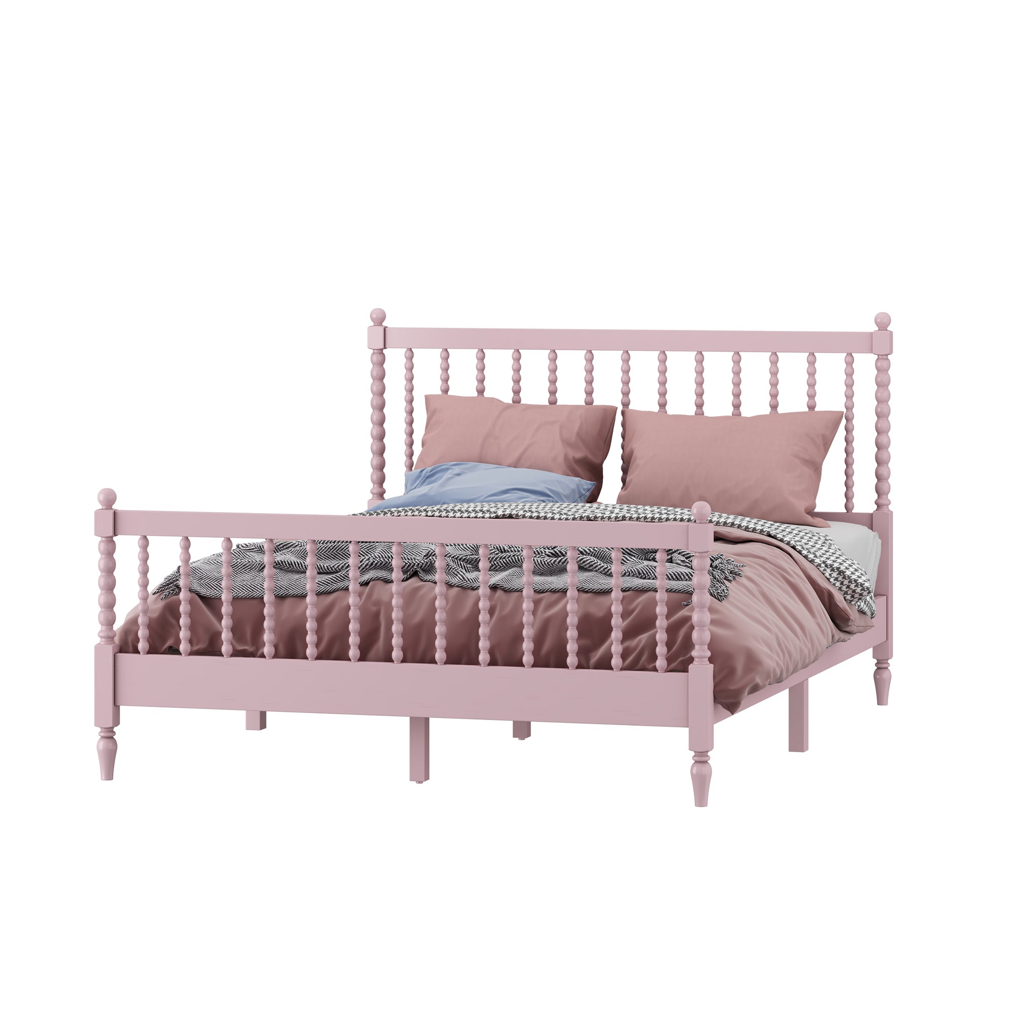 Queen Size Wood Platform Bed with Gourd Shaped Headboard and Footboard