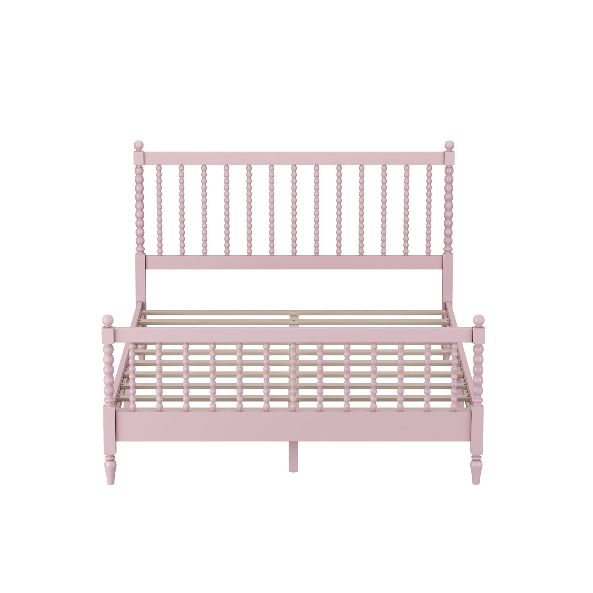 Queen Size Wood Platform Bed with Gourd Shaped Headboard and Footboard