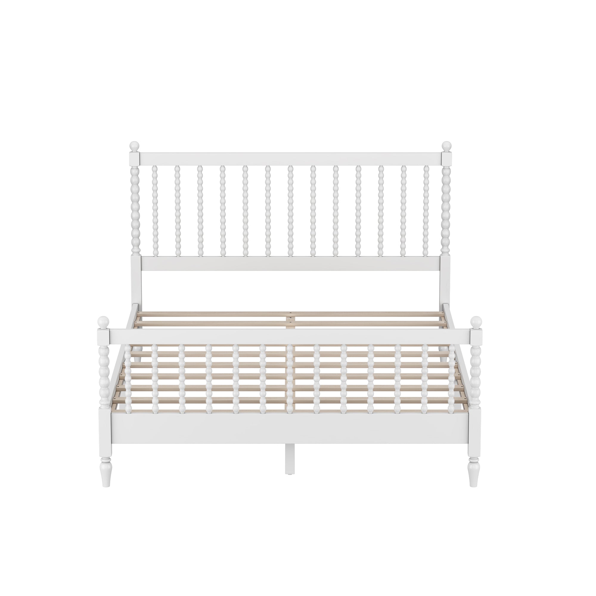 Queen Size Wood Platform Bed with Gourd Shaped Headboard and Footboard