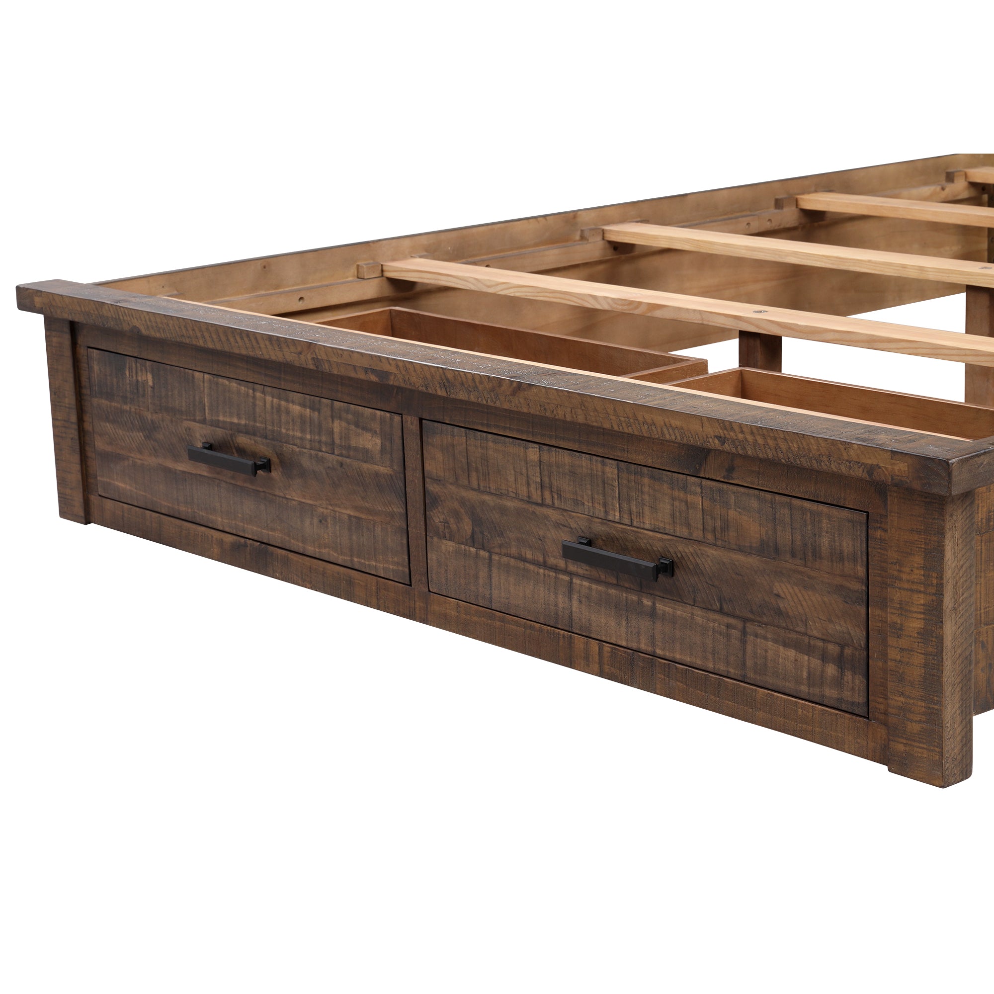 Rustic Reclaimed Solid Wood Framhouse Storage Queen Panel Bed