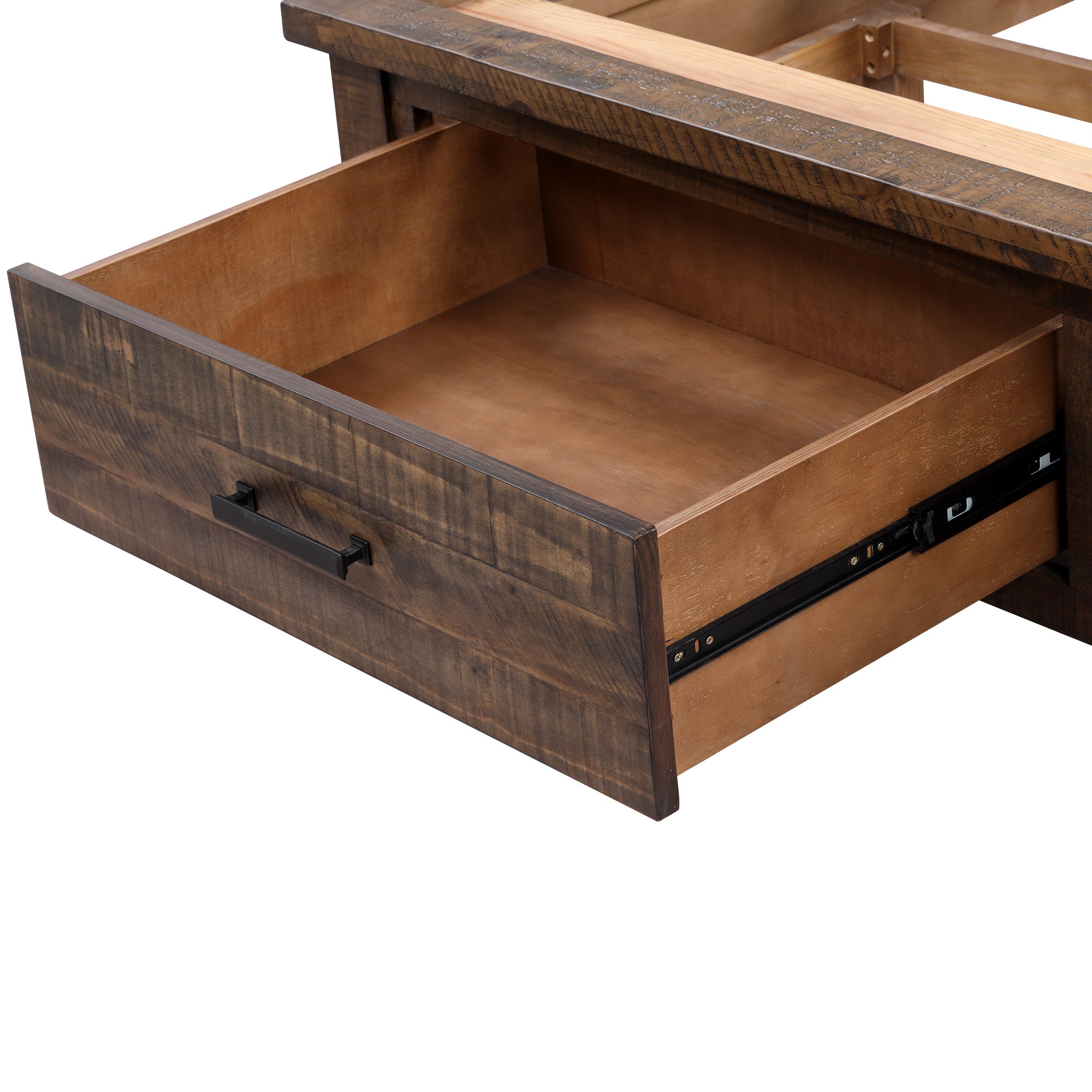 Rustic Reclaimed Solid Wood Framhouse Storage Queen Panel Bed