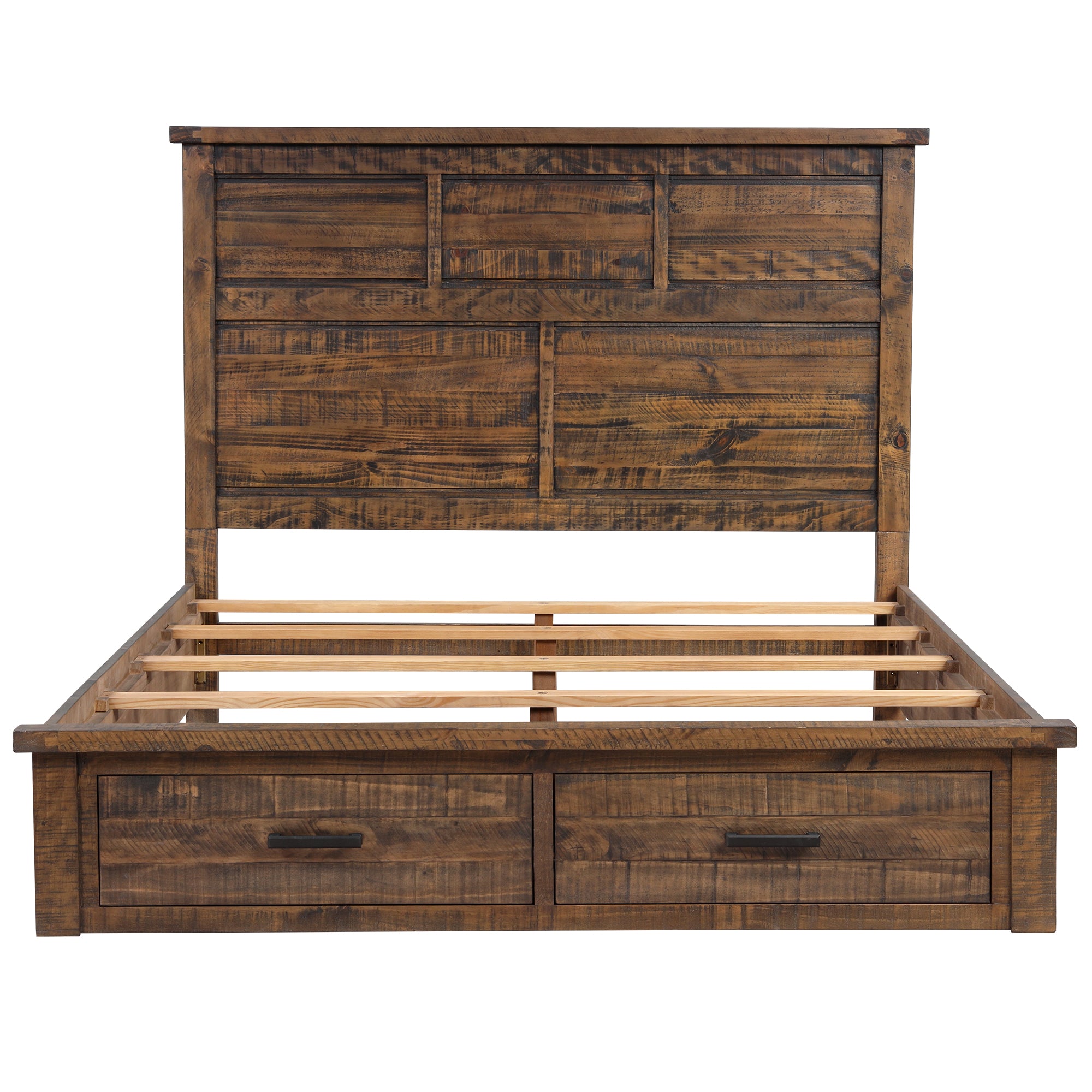 Rustic Reclaimed Solid Wood Framhouse Storage Queen Panel Bed