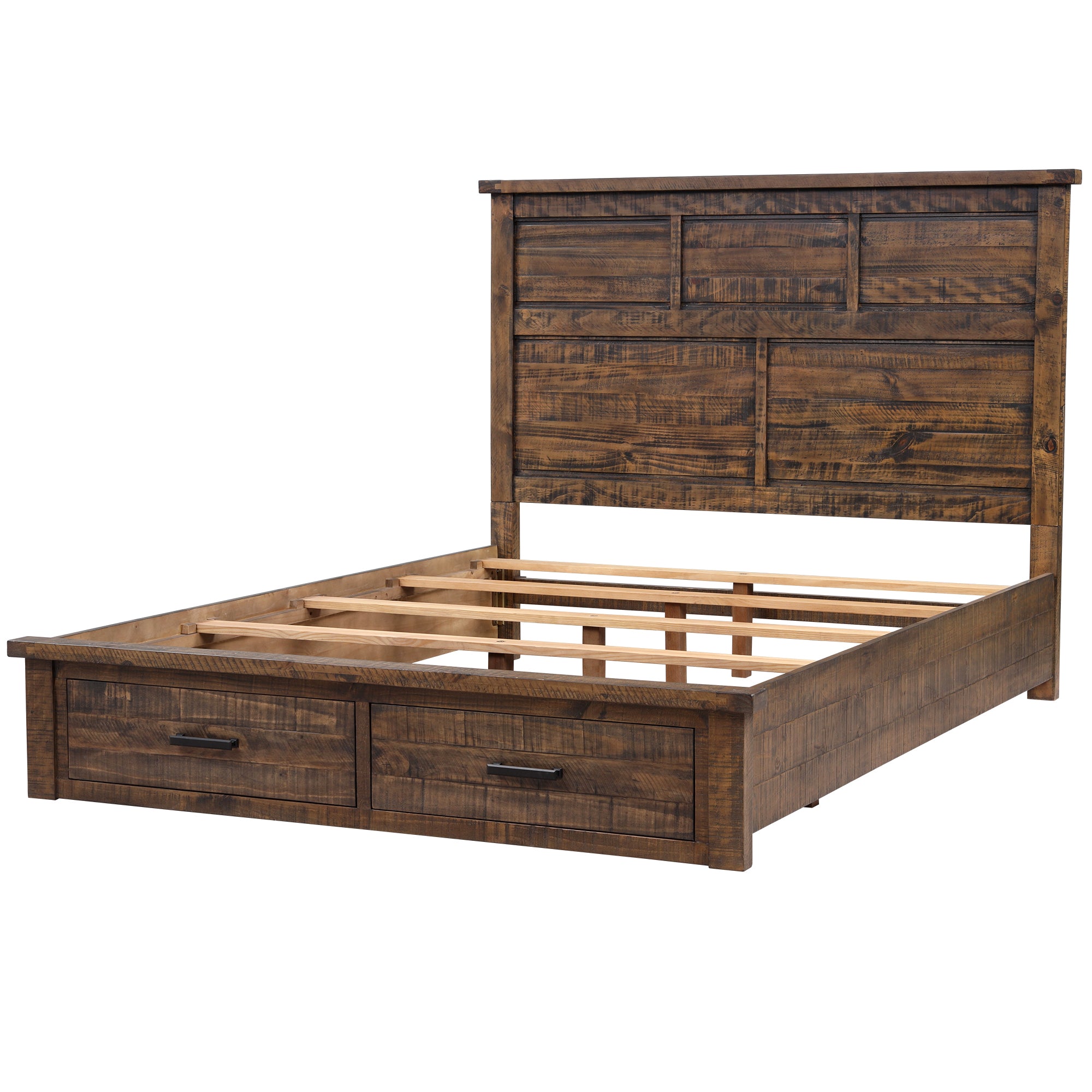 Rustic Reclaimed Solid Wood Framhouse Storage Queen Panel Bed