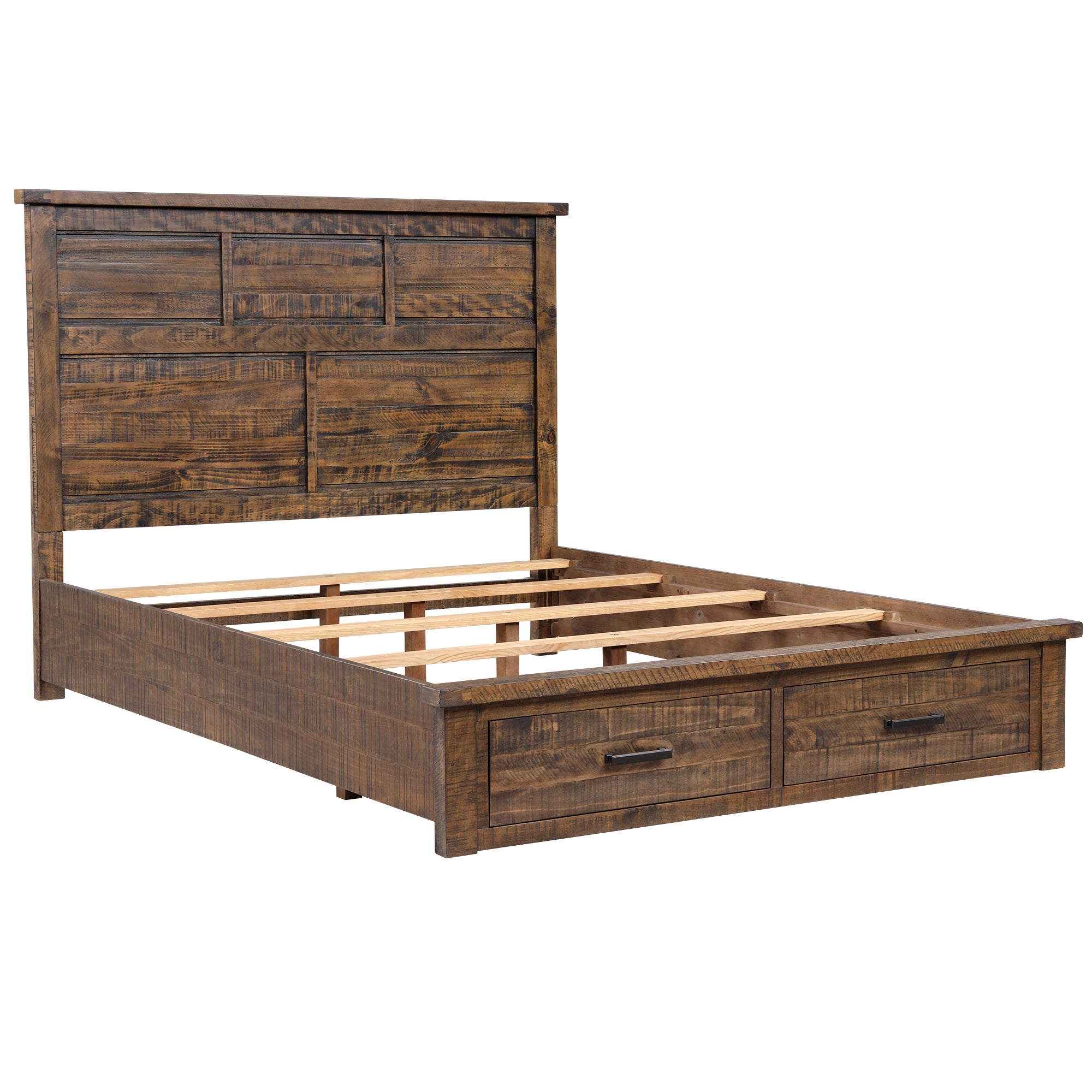 Rustic Reclaimed Solid Wood Framhouse Storage Queen Panel Bed