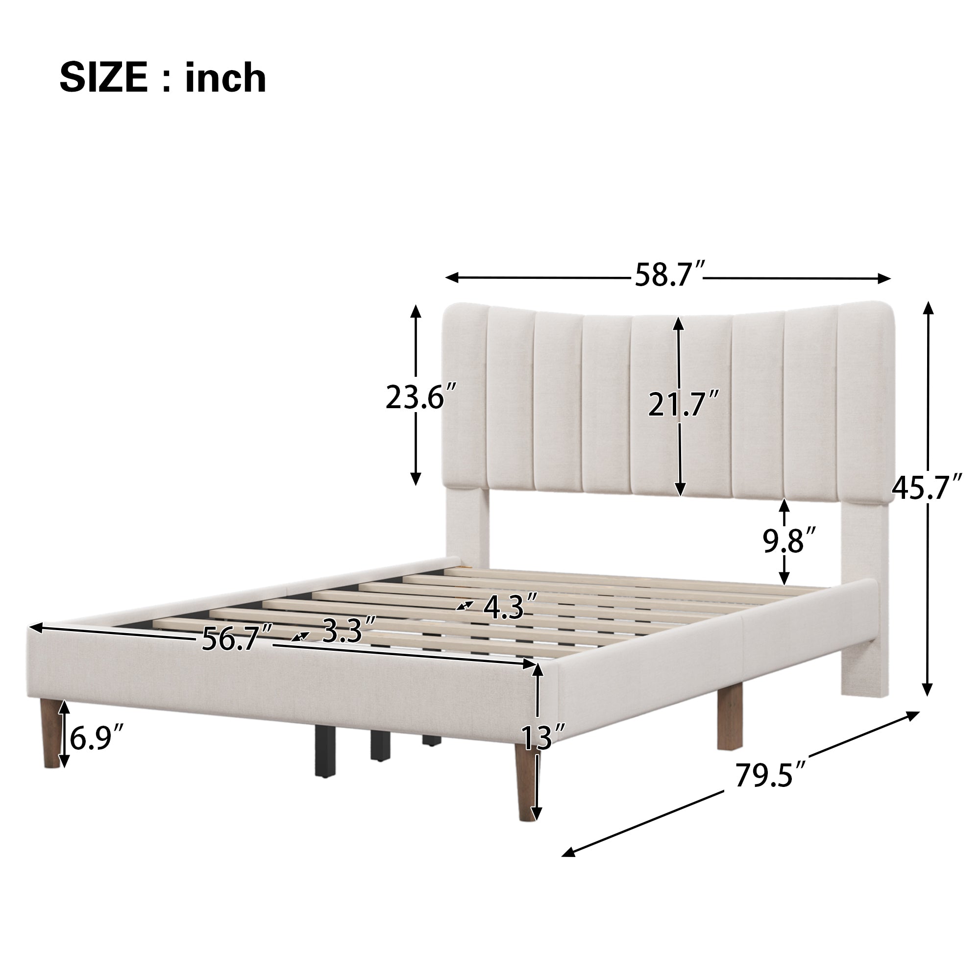 Upholstered Platform Bed Frame with Vertical Channel Tufted Headboard