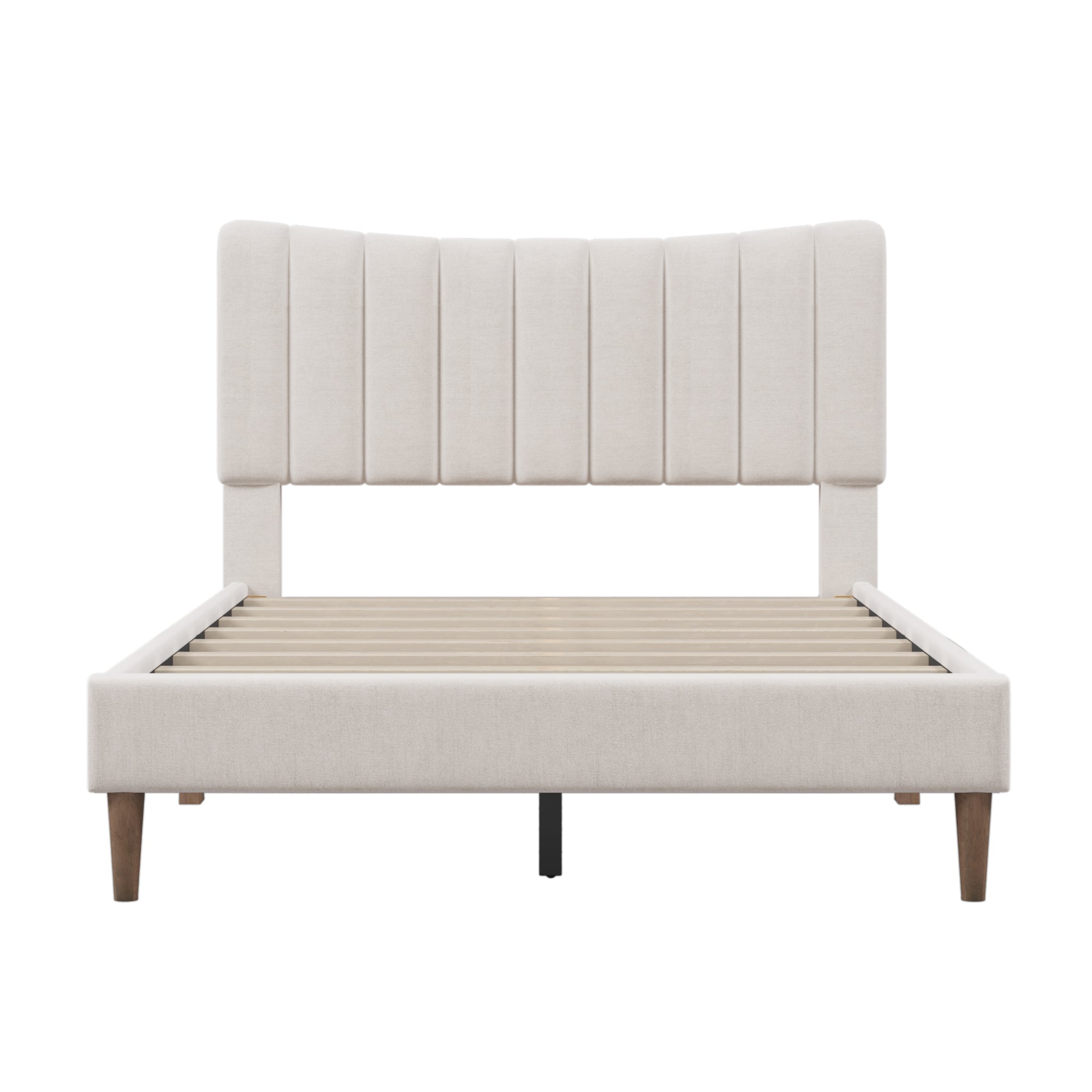 Upholstered Platform Bed Frame with Vertical Channel Tufted Headboard