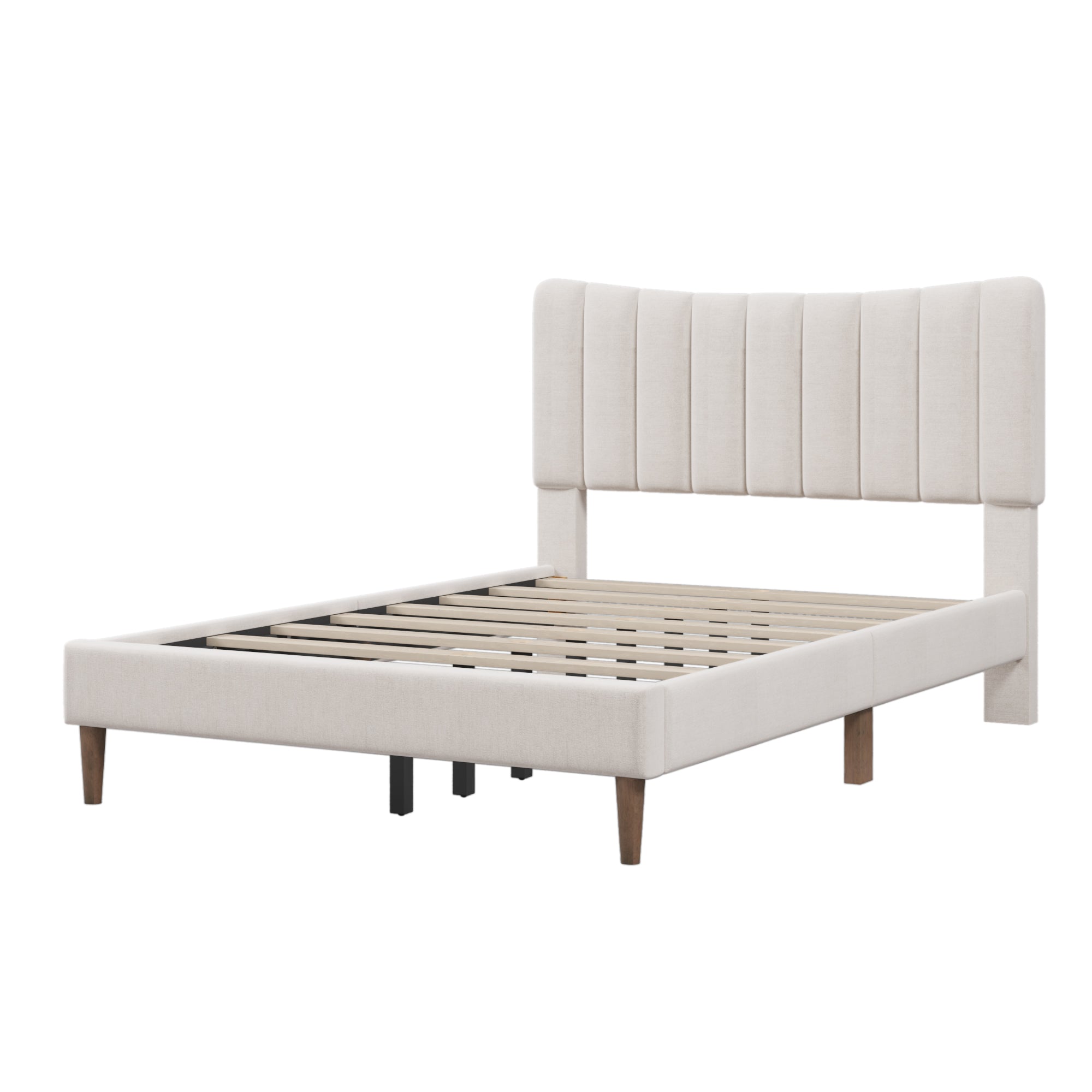 Upholstered Platform Bed Frame with Vertical Channel Tufted Headboard