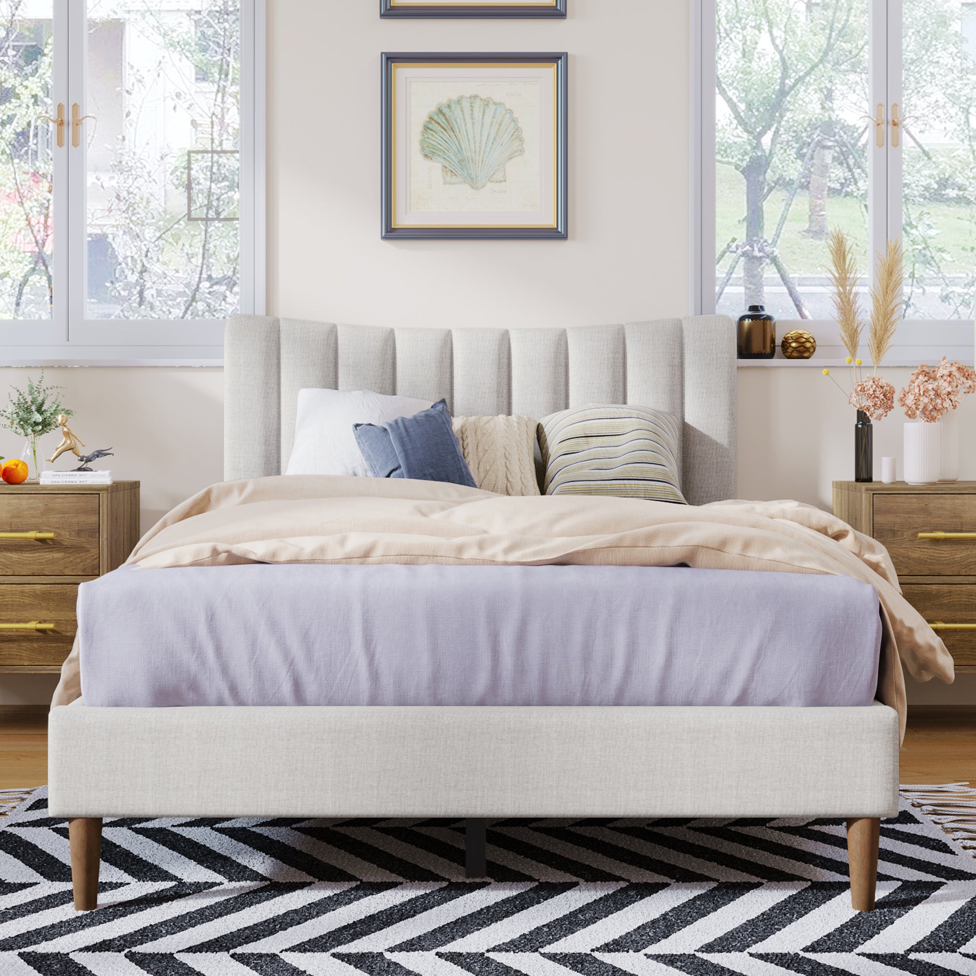 Upholstered Platform Bed Frame with Vertical Channel Tufted Headboard