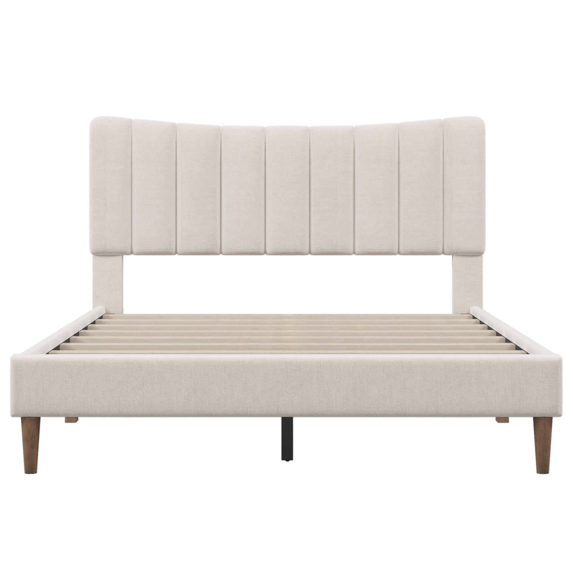 Upholstered Platform Bed Frame with Vertical Channel Tufted Headboard