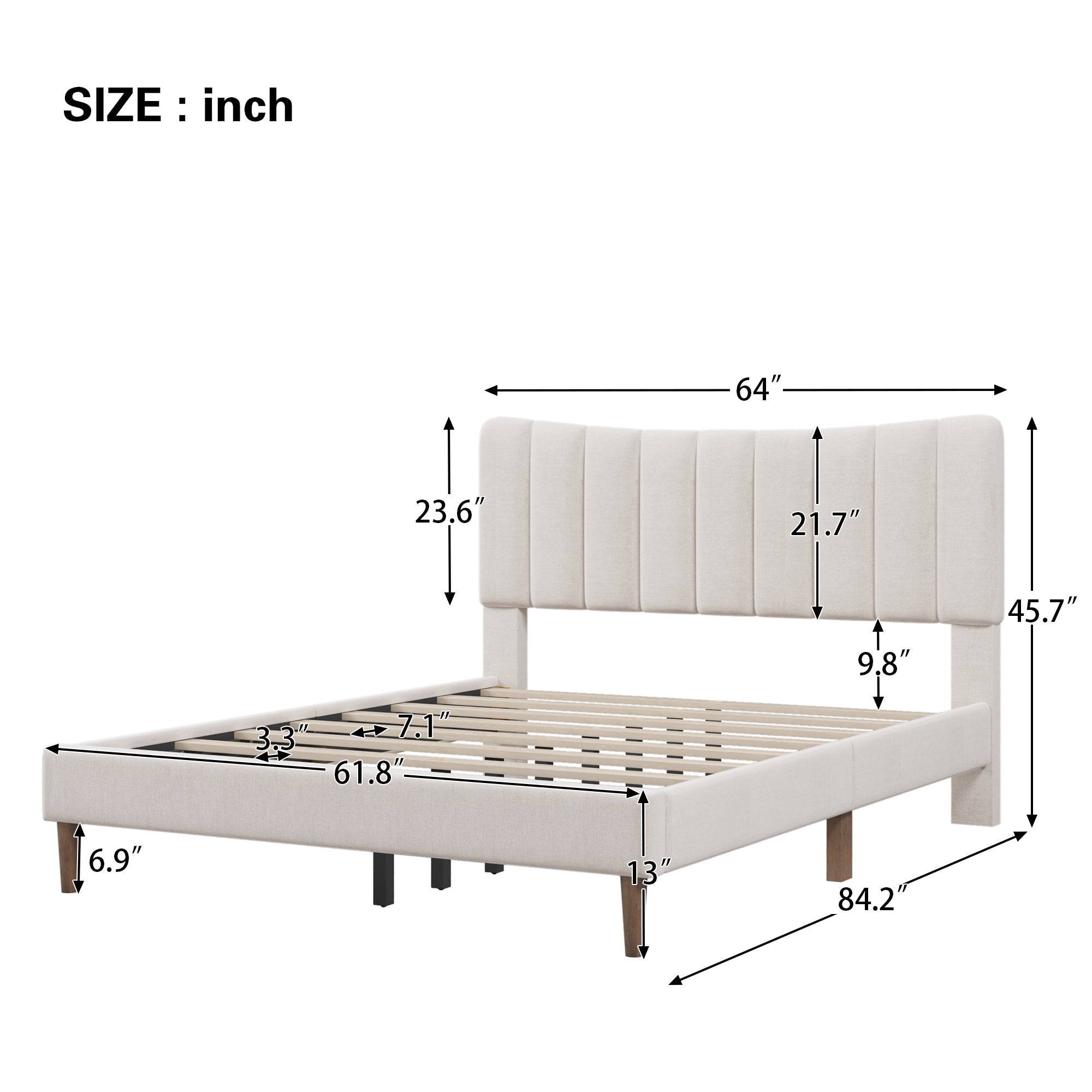 Upholstered Platform Bed Frame with Vertical Channel Tufted Headboard