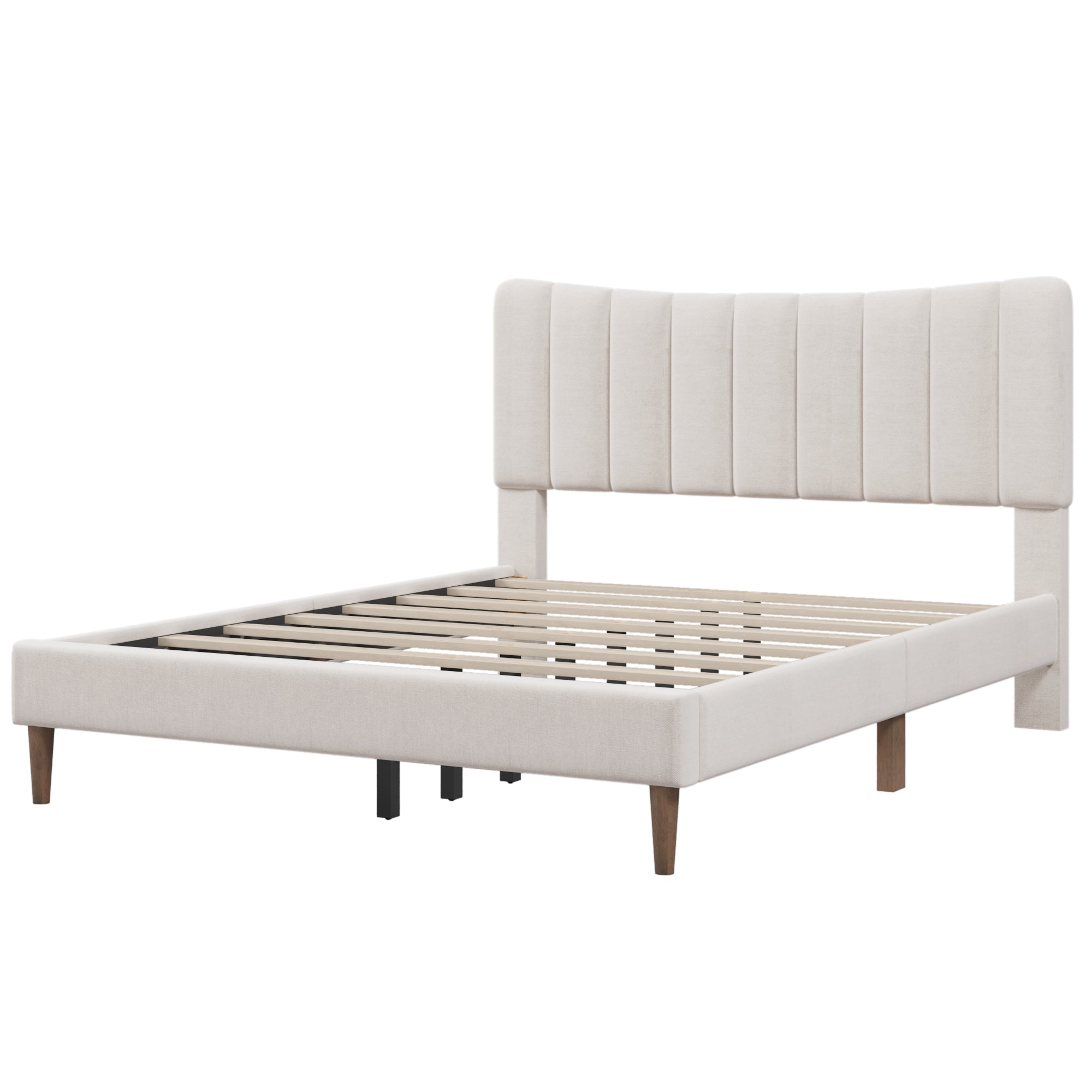 Upholstered Platform Bed Frame with Vertical Channel Tufted Headboard