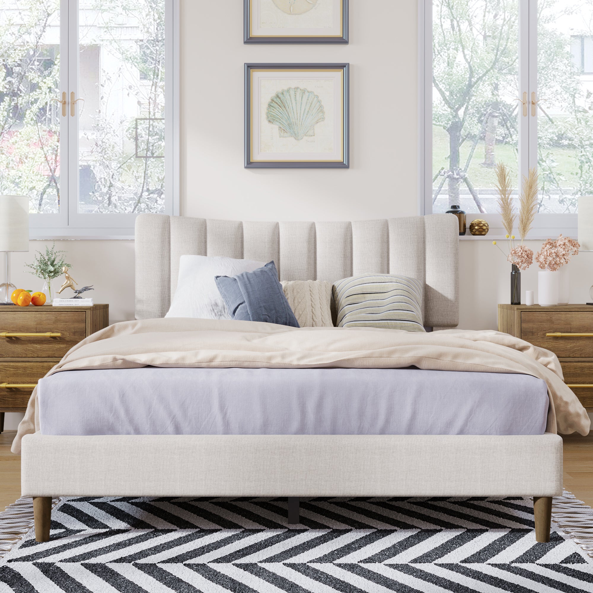 Upholstered Platform Bed Frame with Vertical Channel Tufted Headboard