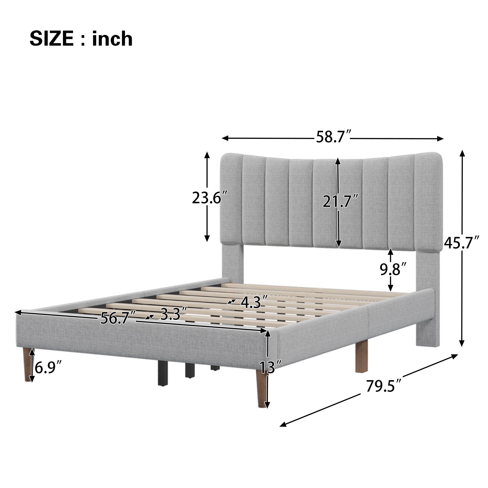 Upholstered Platform Bed Frame with Vertical Channel Tufted Headboard