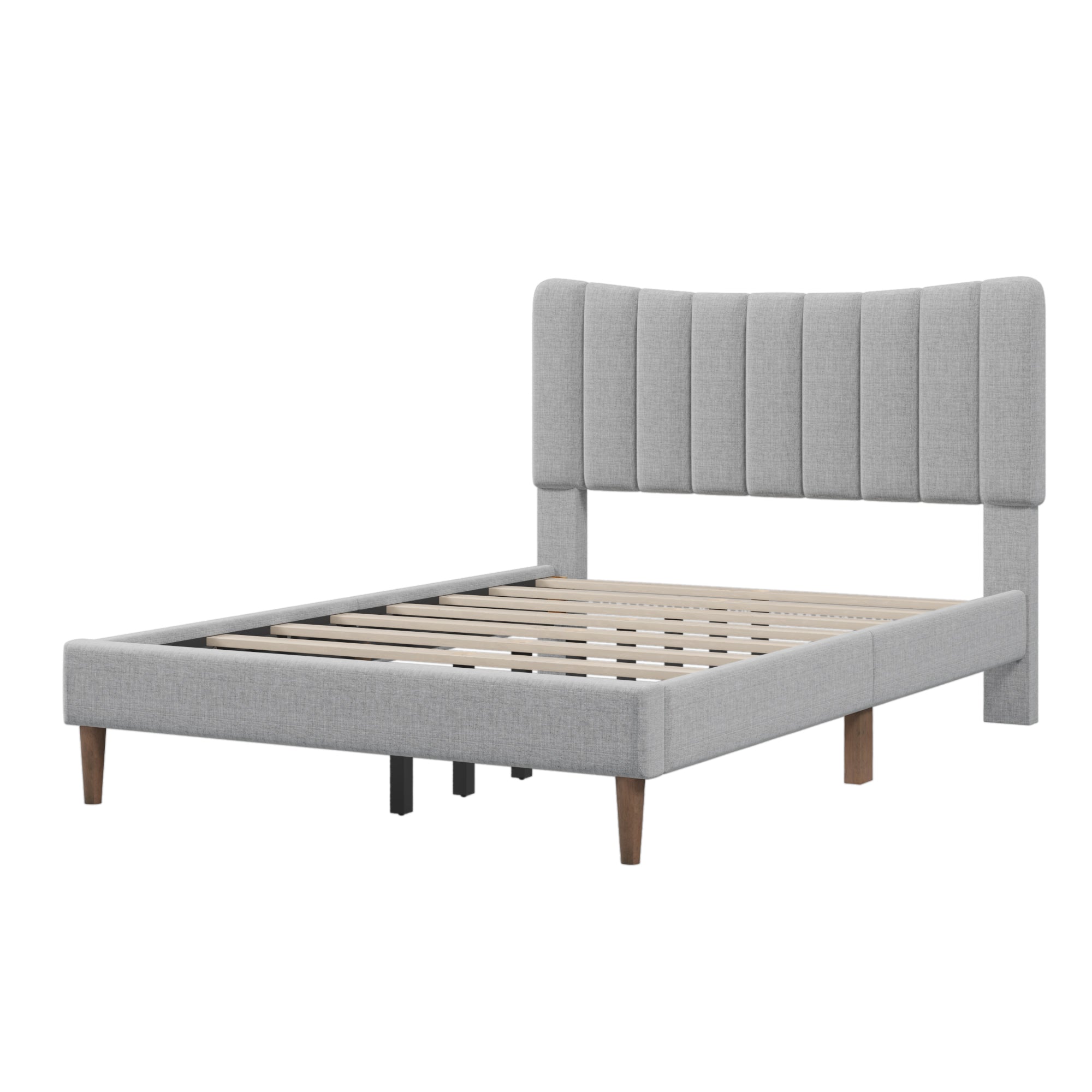 Upholstered Platform Bed Frame with Vertical Channel Tufted Headboard