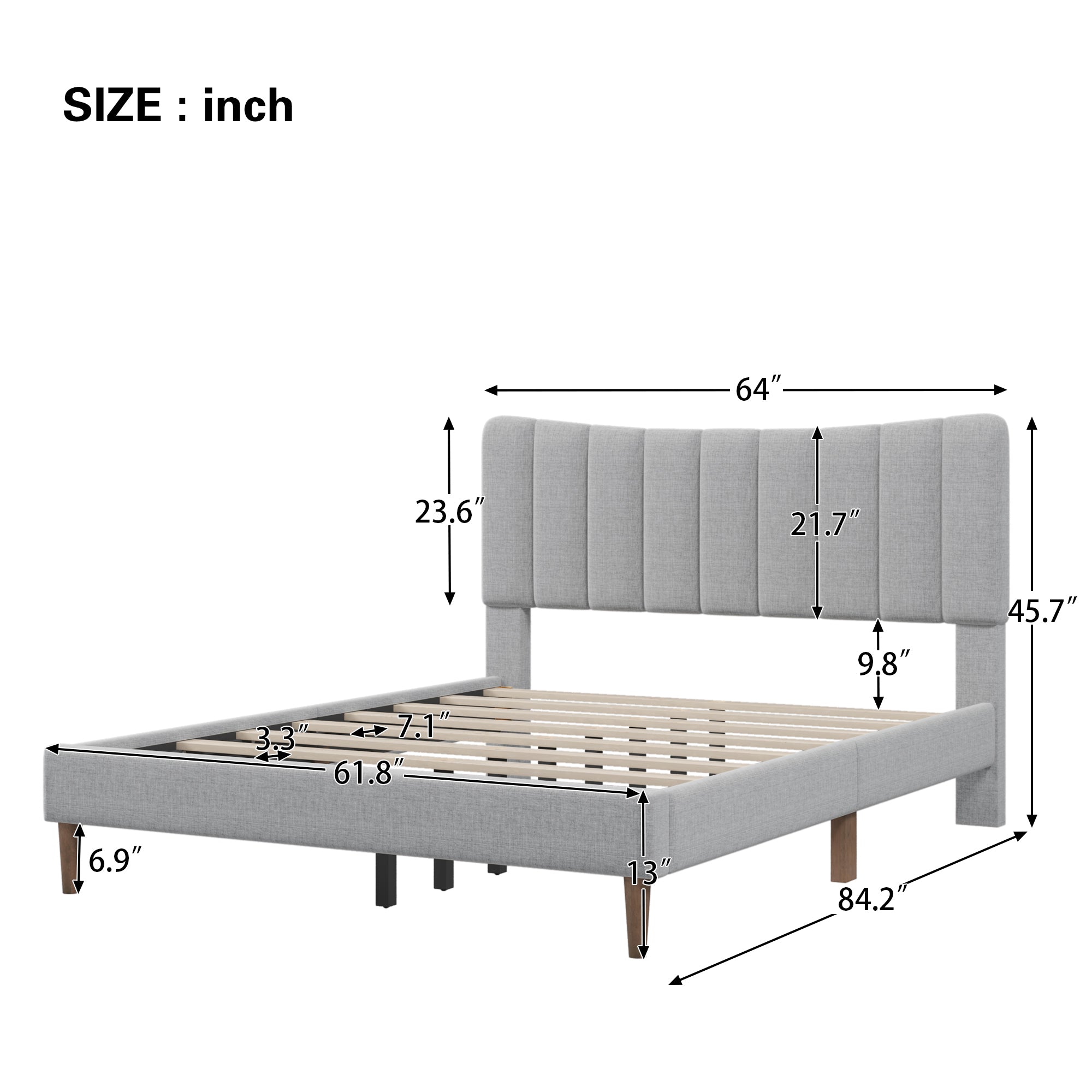 Upholstered Platform Bed Frame with Vertical Channel Tufted Headboard