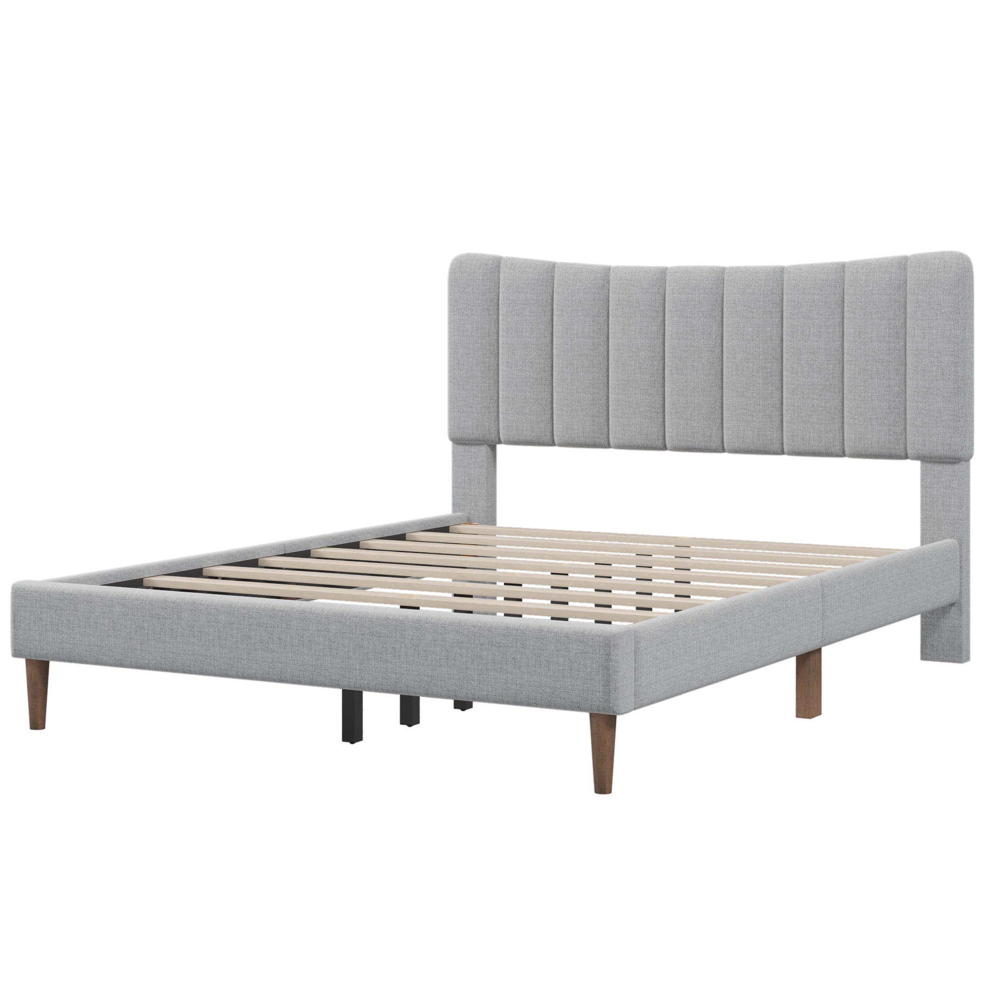 Upholstered Platform Bed Frame with Vertical Channel Tufted Headboard