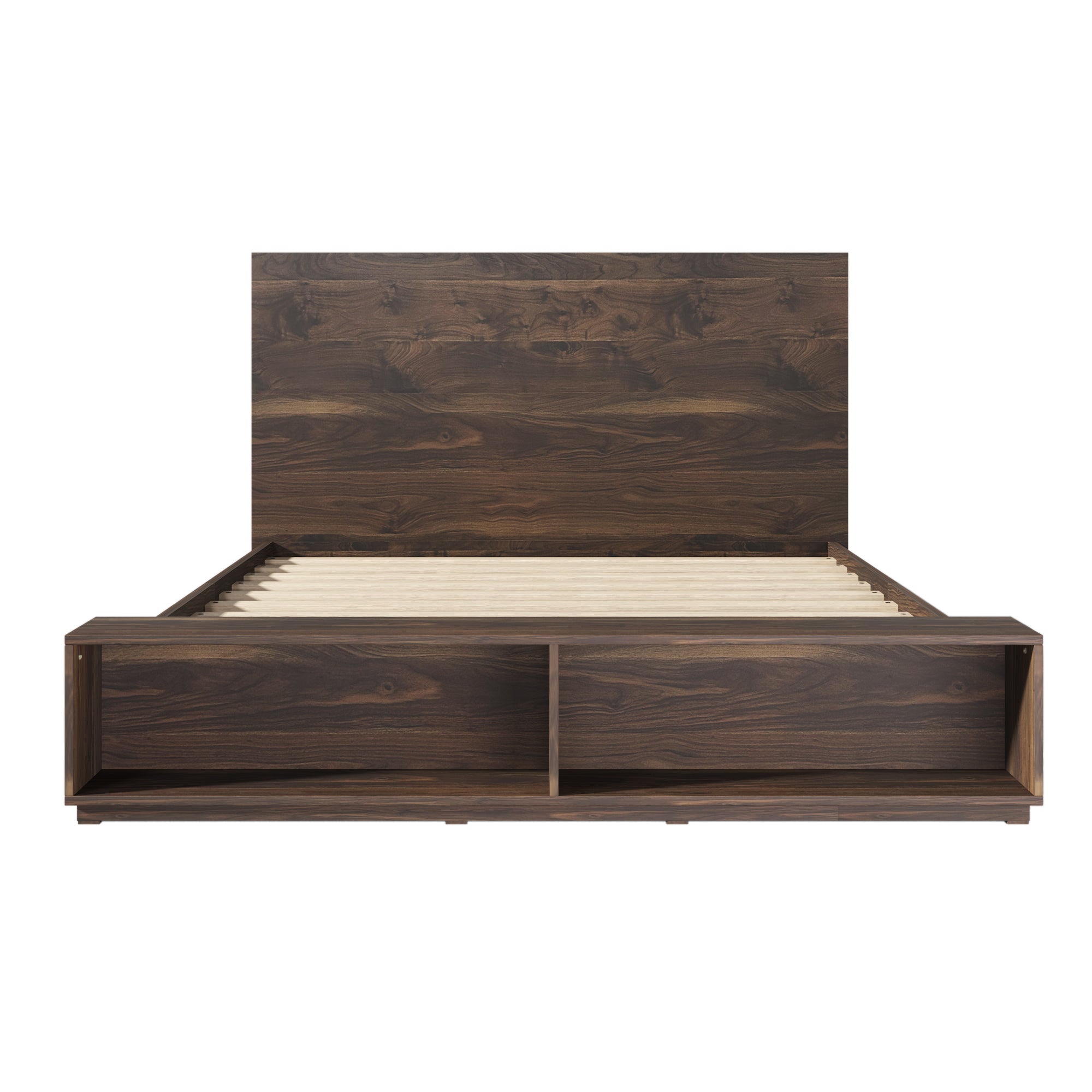 Wood Platform Bed with Storage Bench in Walnut