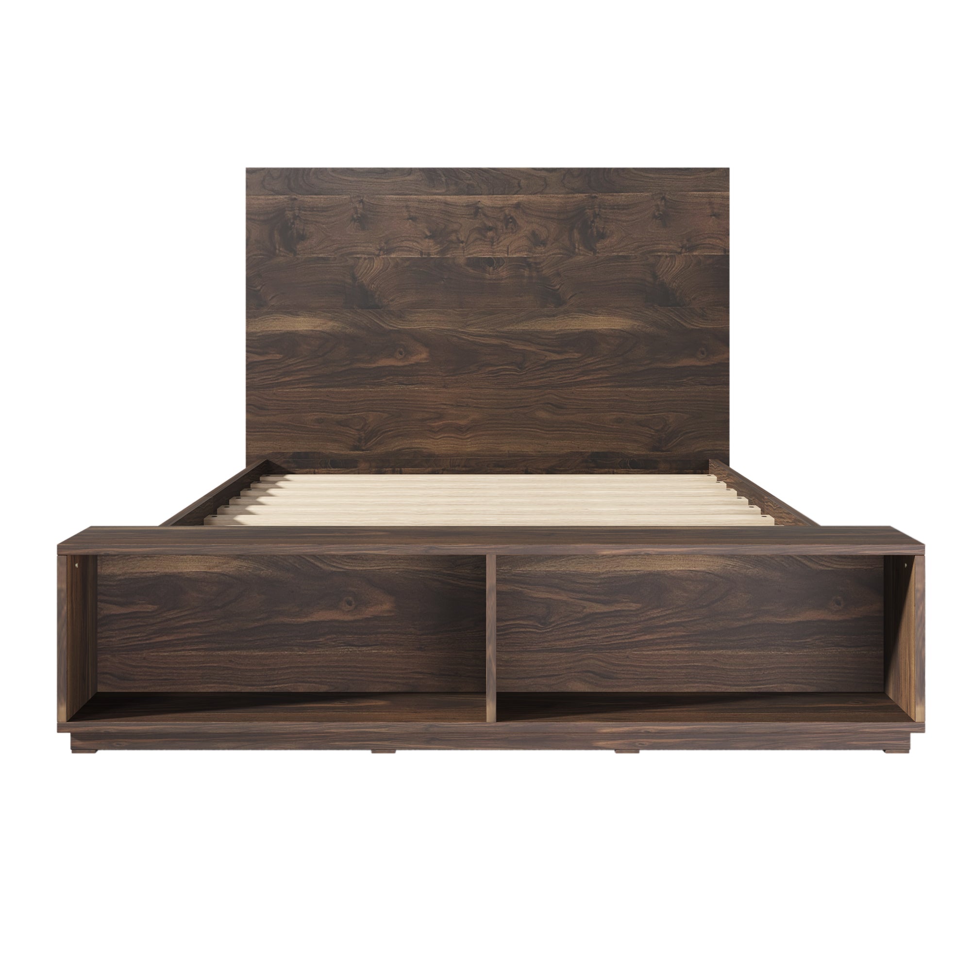 Wood Platform Bed with Storage Bench in Walnut