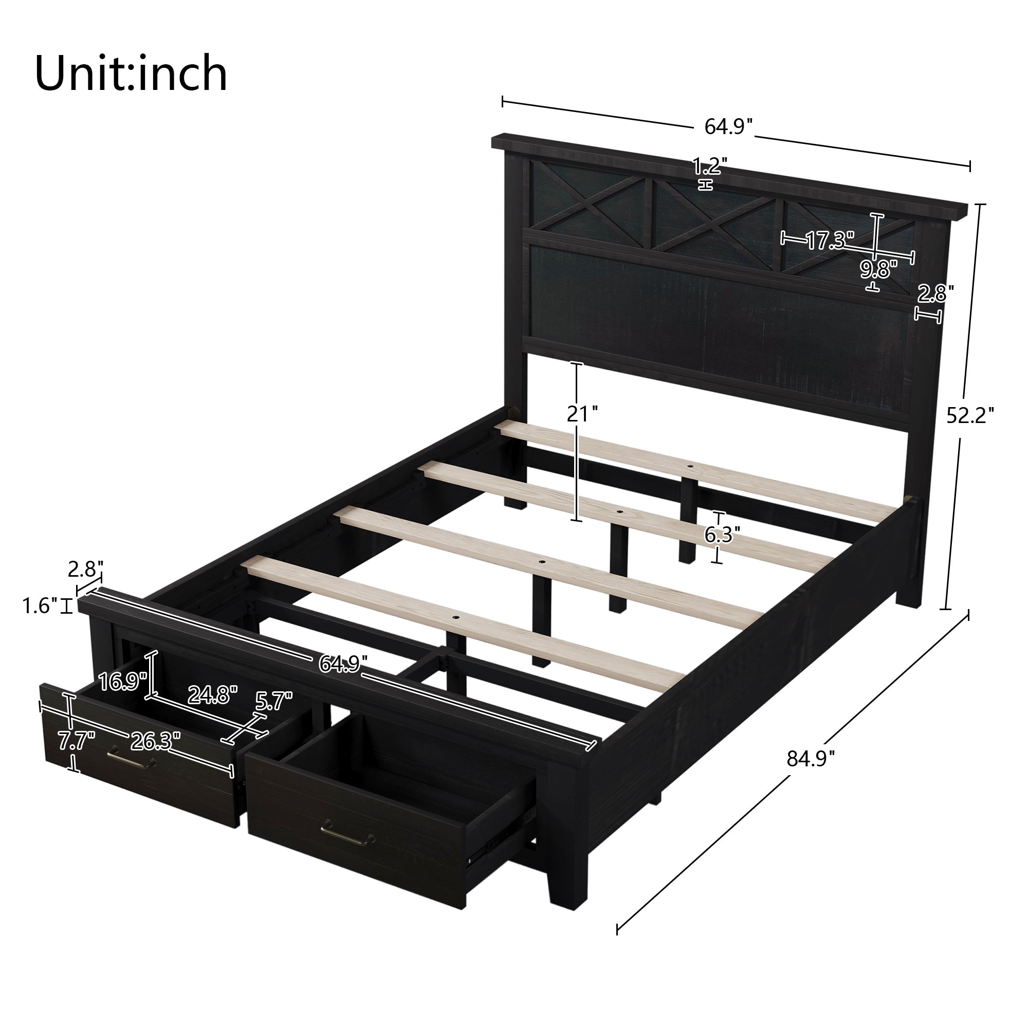 Queen Storage Panel Bed with Two Drawers