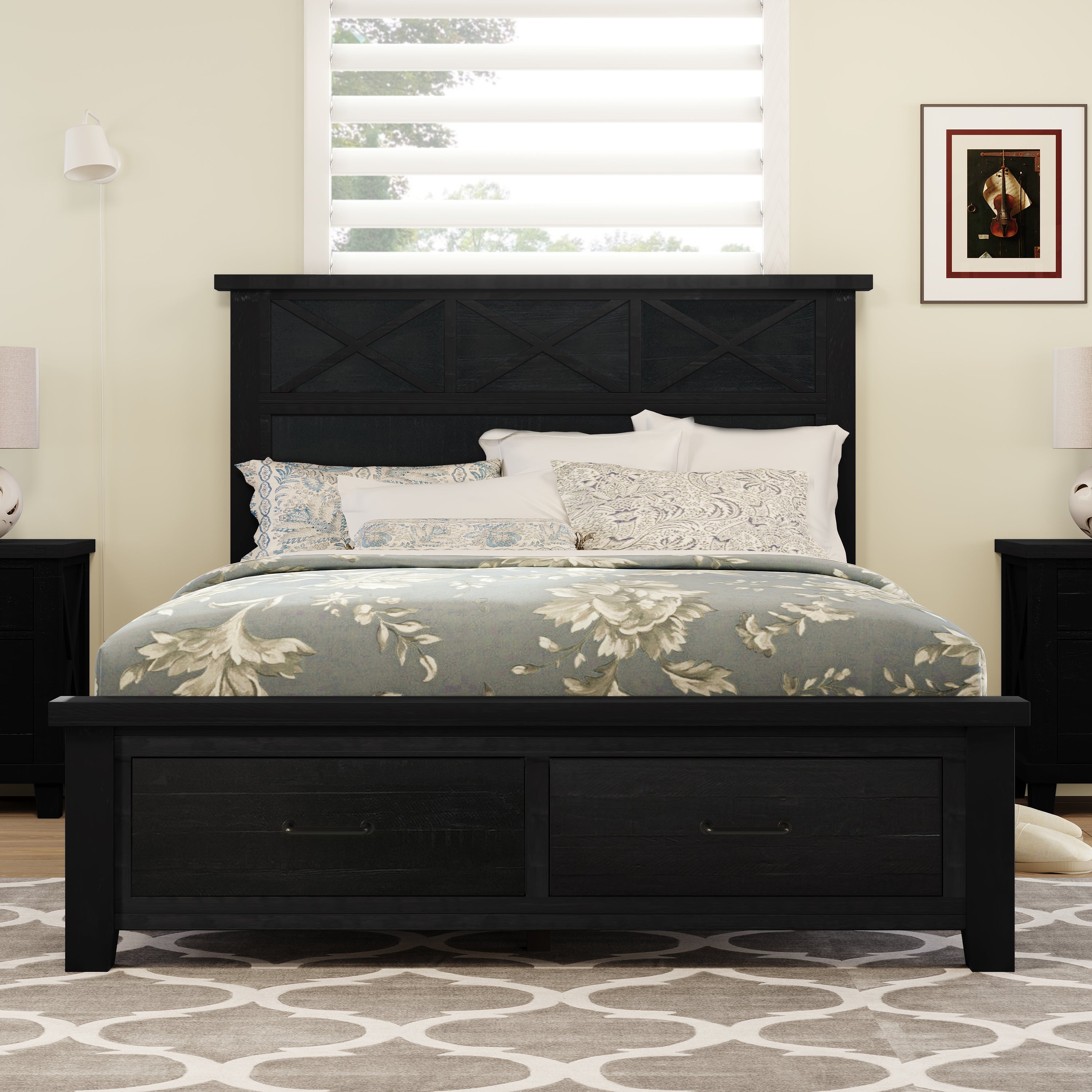 Queen Storage Panel Bed with Two Drawers