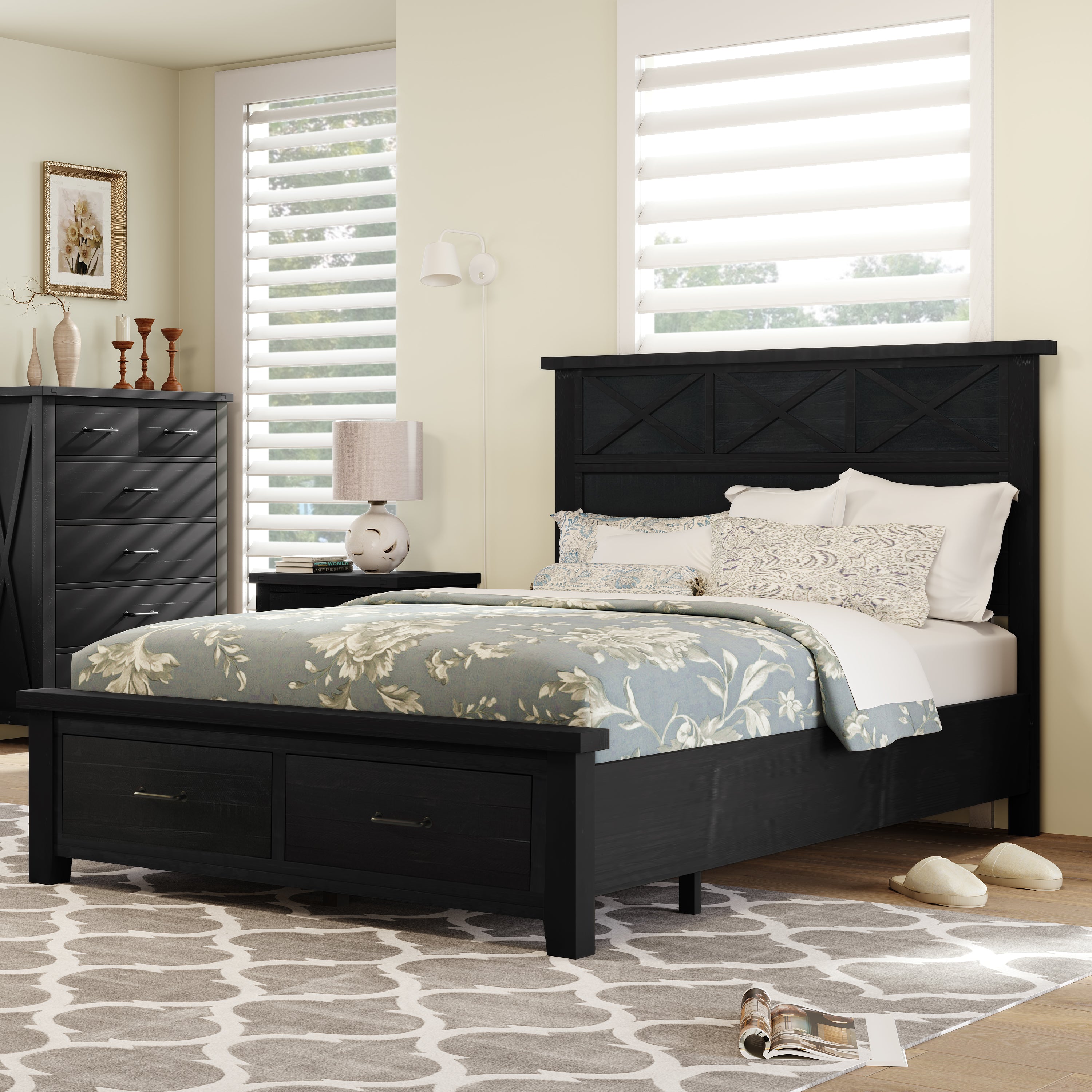 Queen Storage Panel Bed with Two Drawers