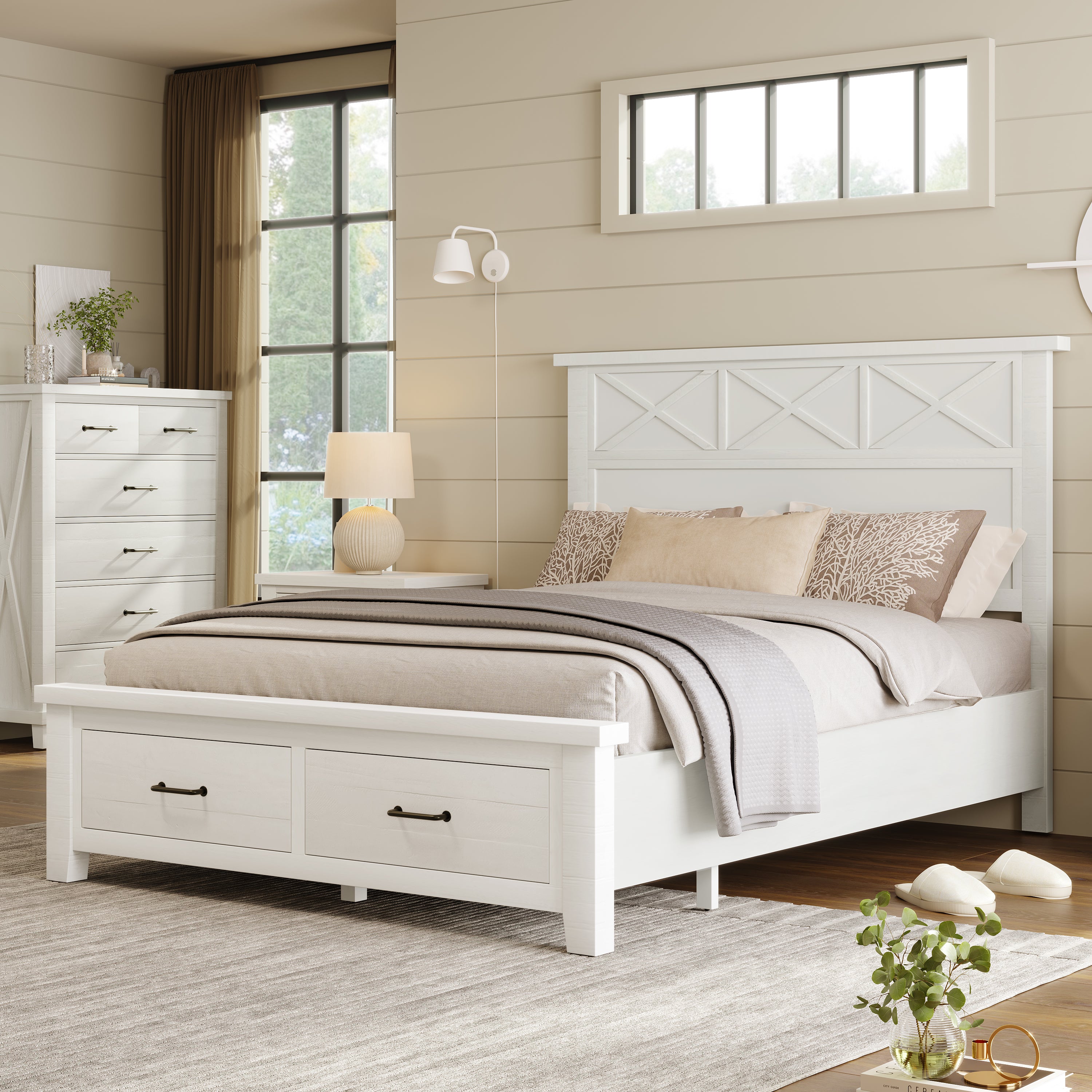 Queen Storage Panel Bed with Two Drawers