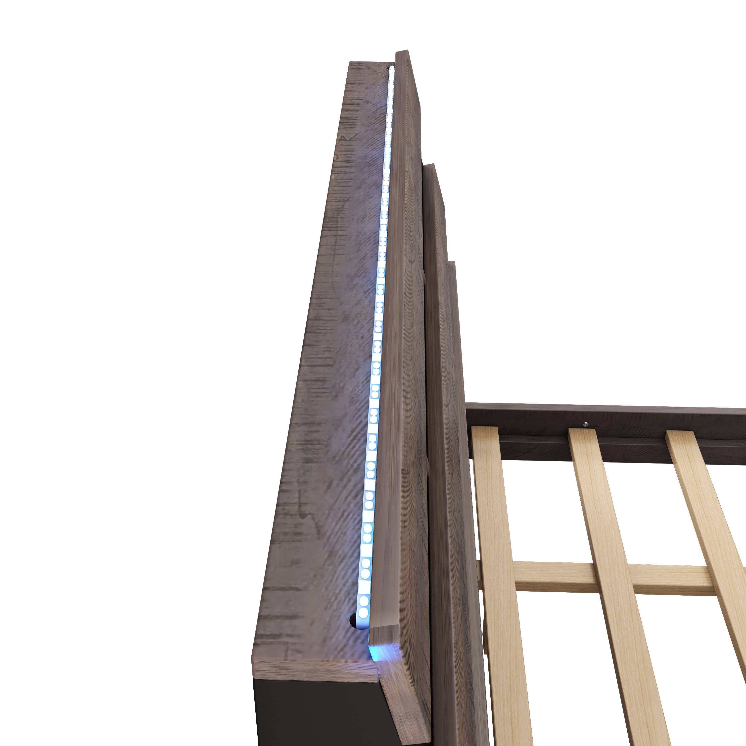 Queen Bed Frame with Bookshelf and LED Lights and USB Port