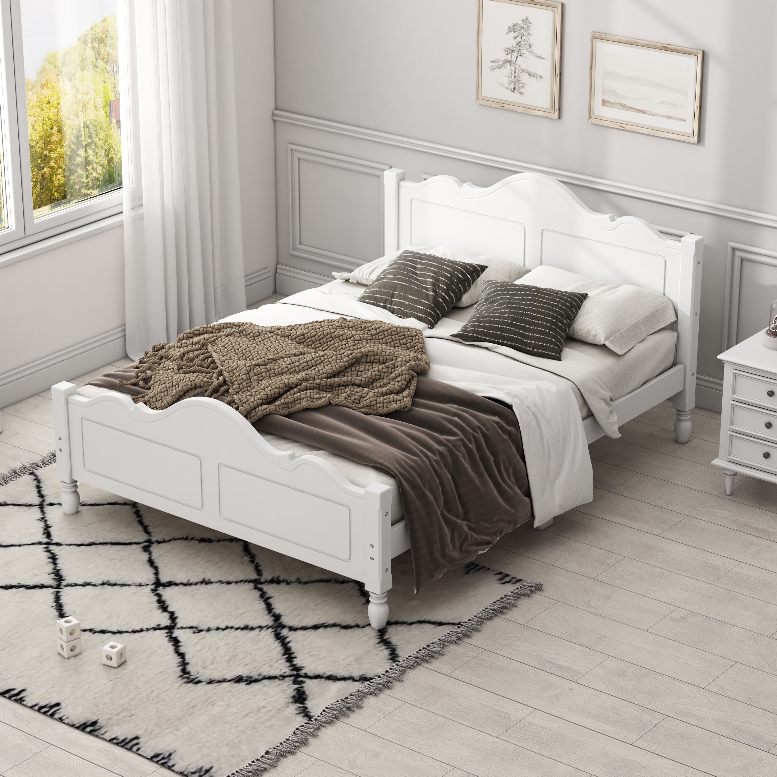 Queen Size Modern Wooden Platform Bed with Headboard
