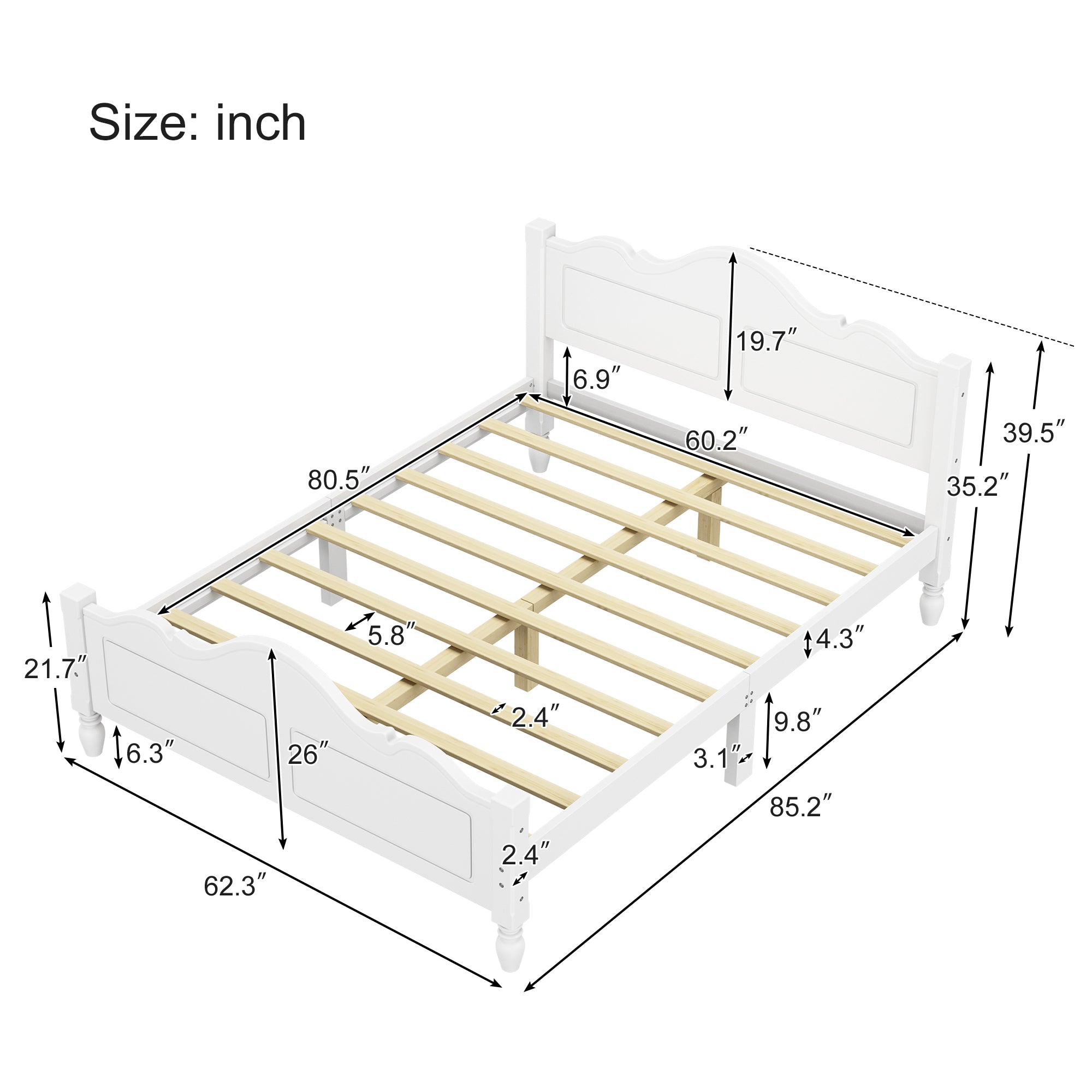 Queen Size Modern Wooden Platform Bed with Headboard