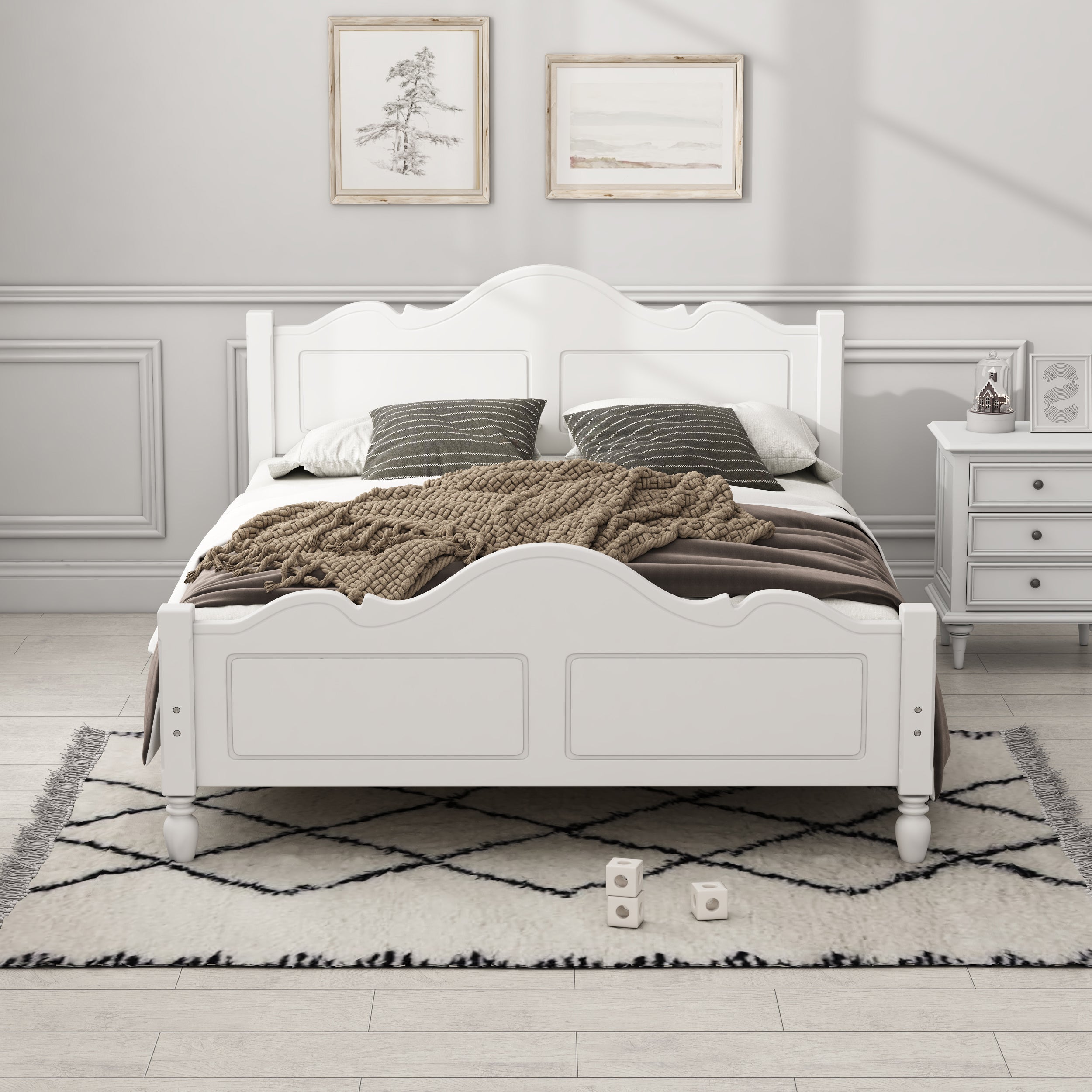 Queen Size Modern Wooden Platform Bed with Headboard
