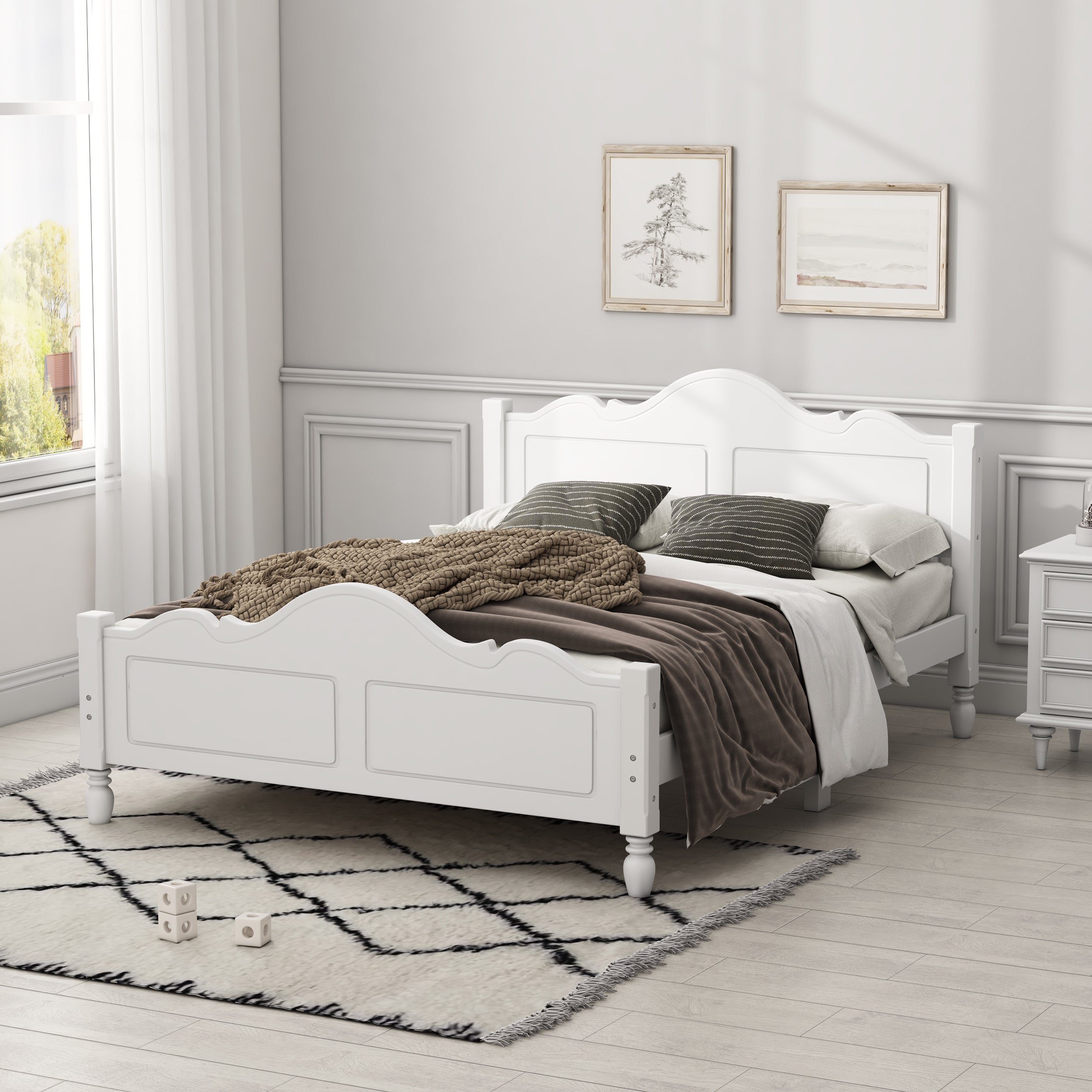Queen Size Modern Wooden Platform Bed with Headboard