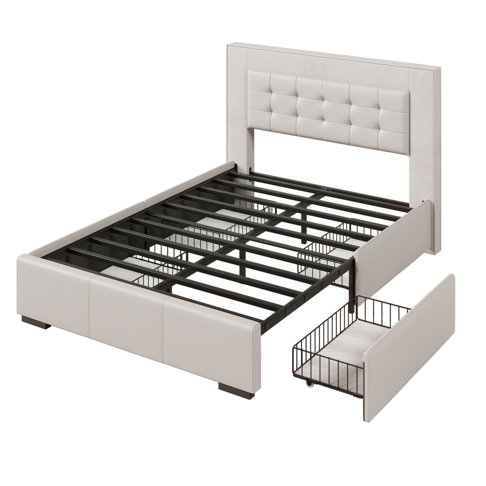 Upholstered Queen Platform Bed Frame with Four Drawers