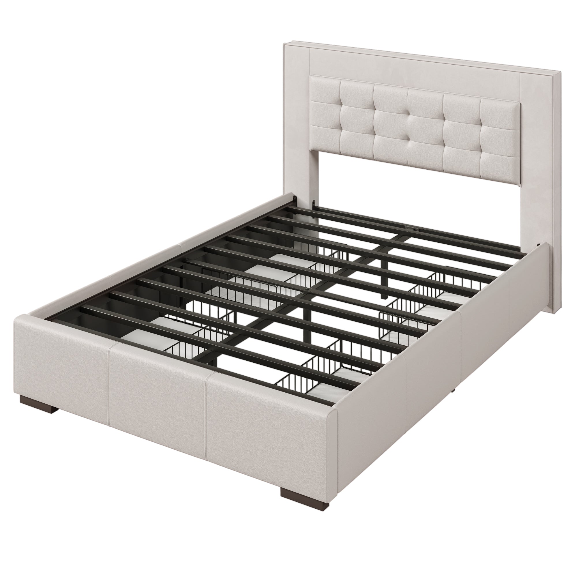 Upholstered Queen Platform Bed Frame with Four Drawers