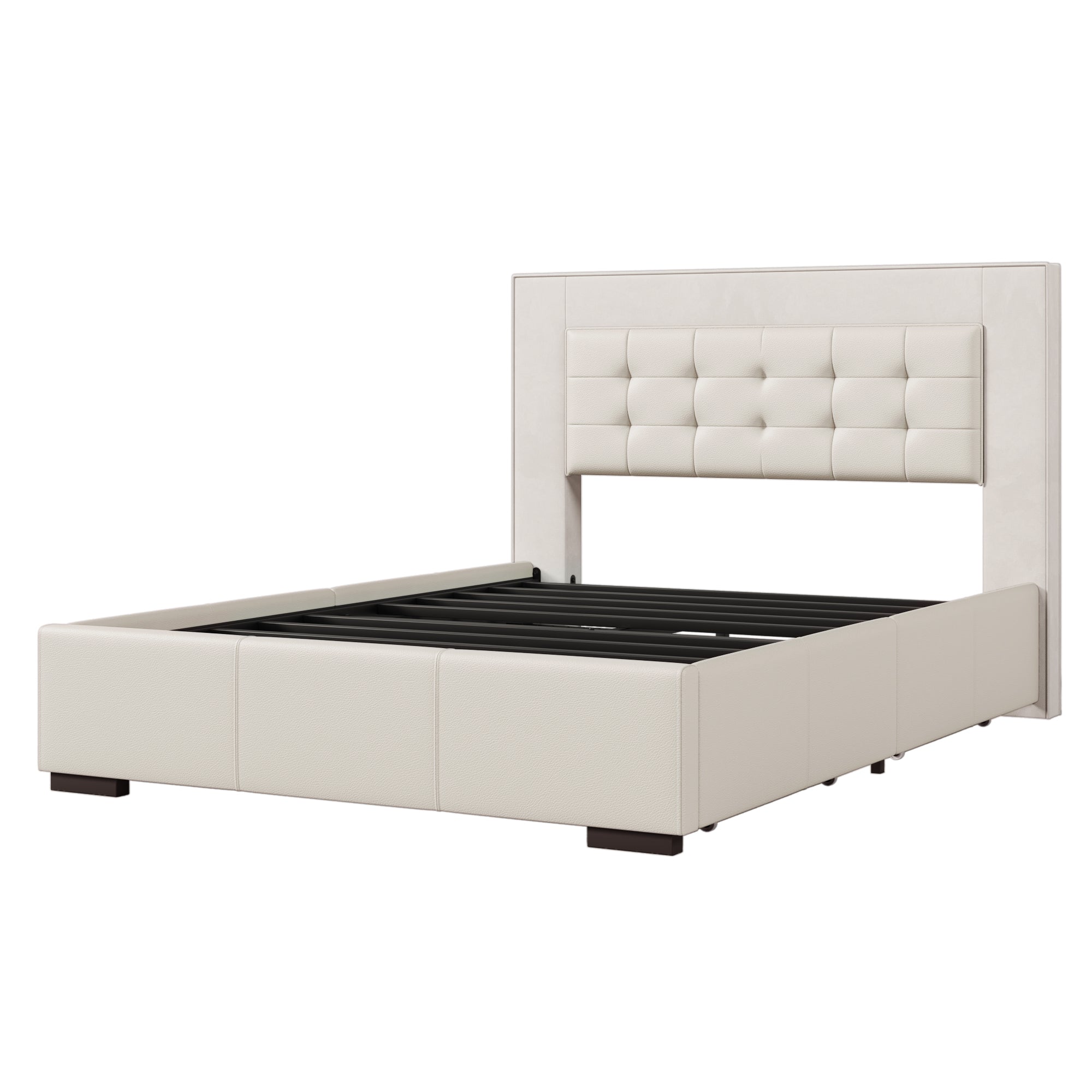 Upholstered Queen Platform Bed Frame with Four Drawers