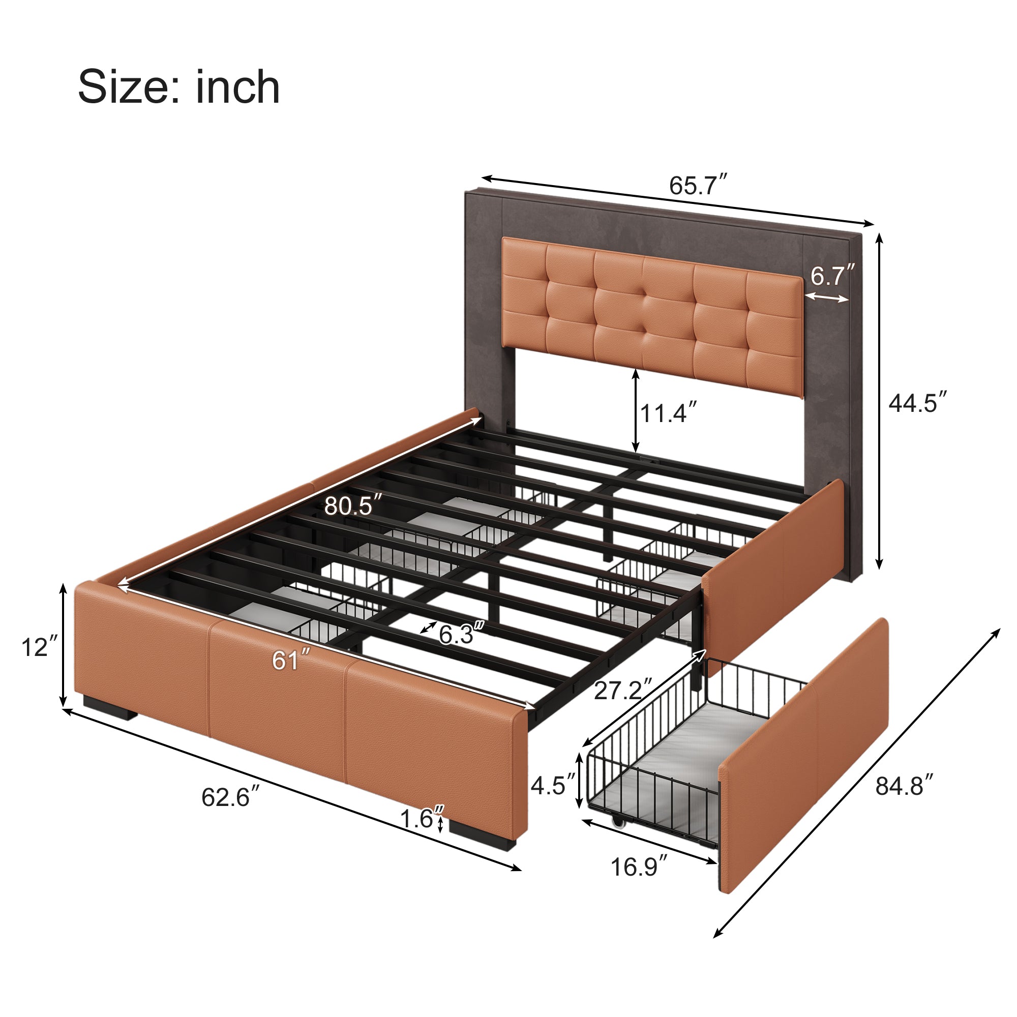 Upholstered Queen Platform Bed Frame with Four Drawers