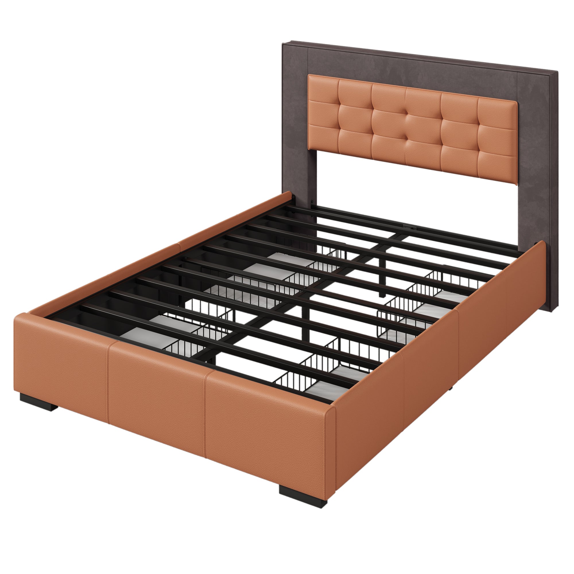 Upholstered Queen Platform Bed Frame with Four Drawers