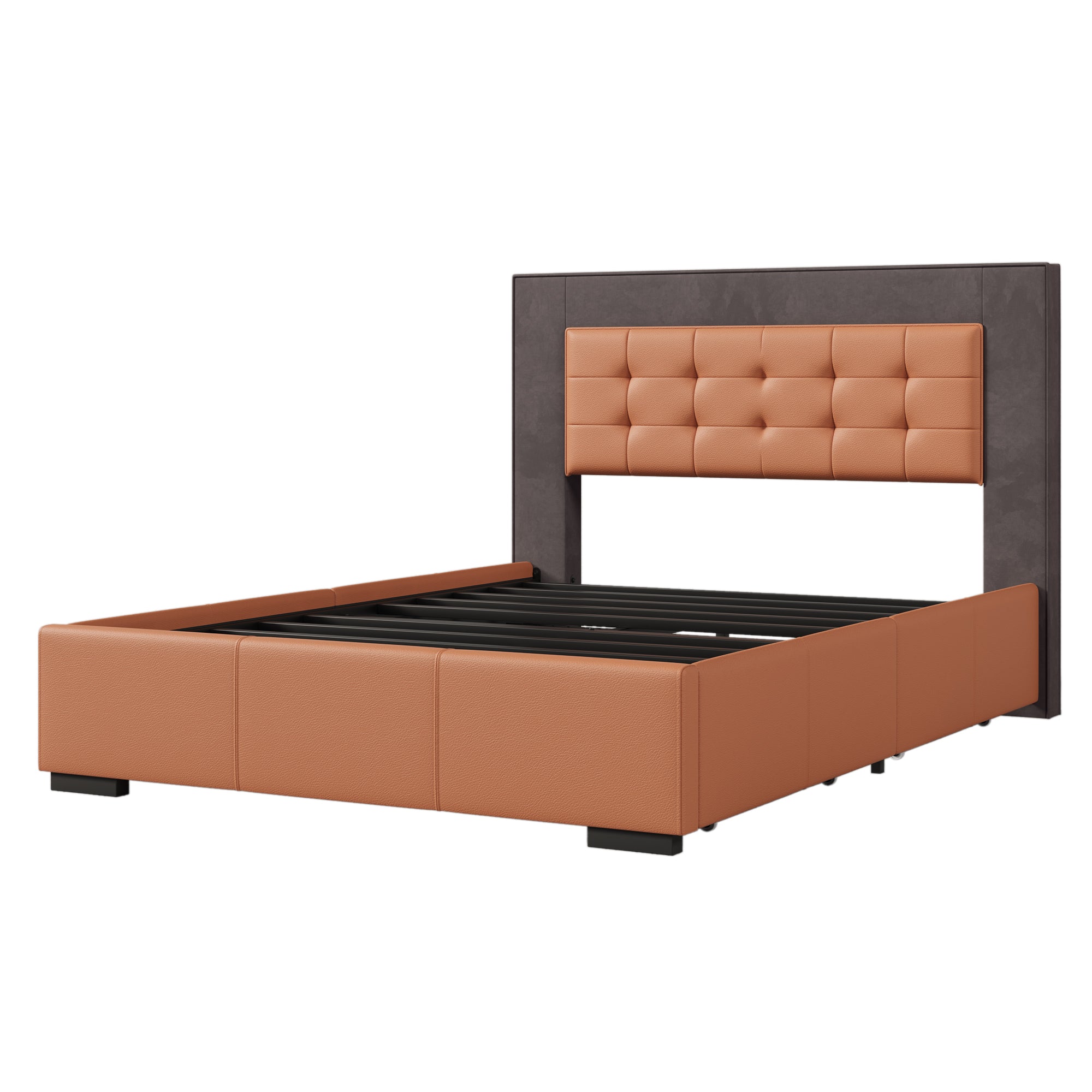 Upholstered Queen Platform Bed Frame with Four Drawers