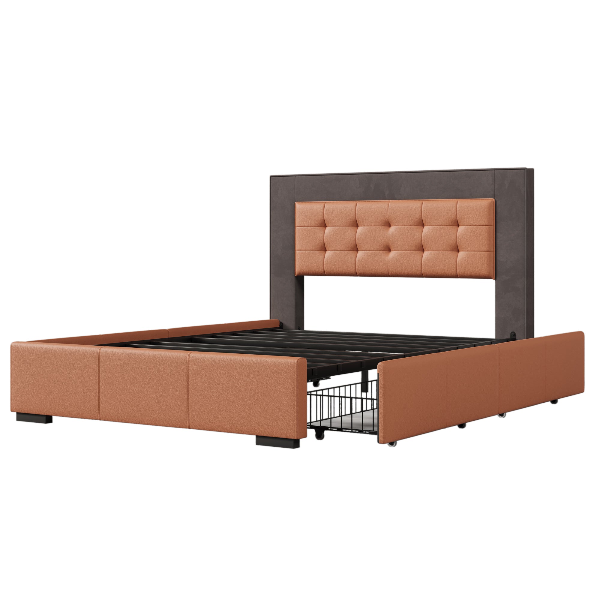 Upholstered Queen Platform Bed Frame with Four Drawers