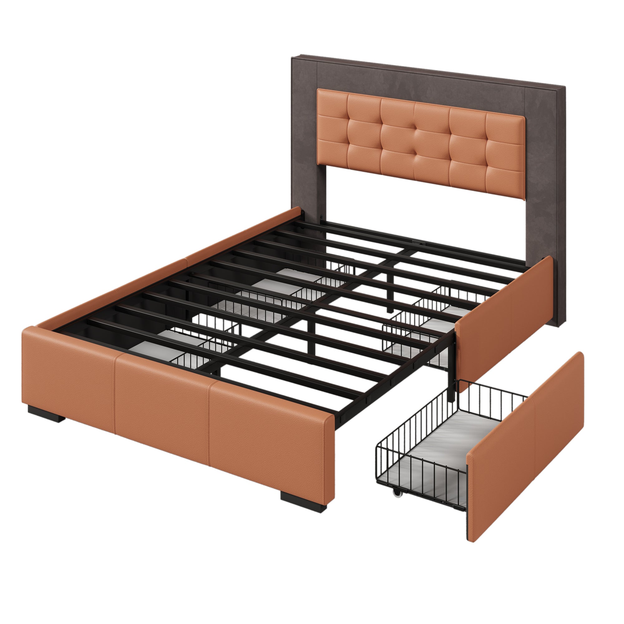 Upholstered Queen Platform Bed Frame with Four Drawers