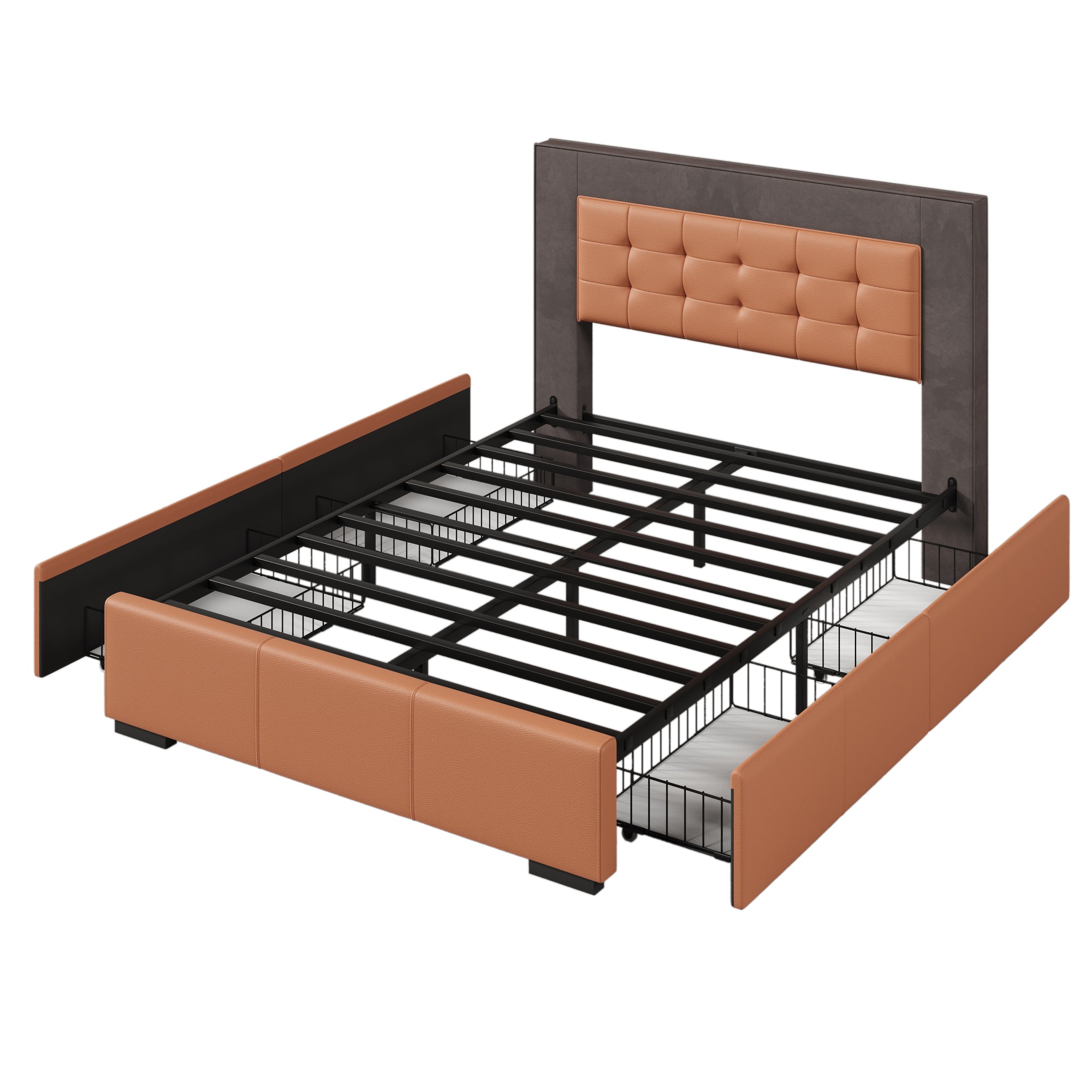 Upholstered Queen Platform Bed Frame with Four Drawers