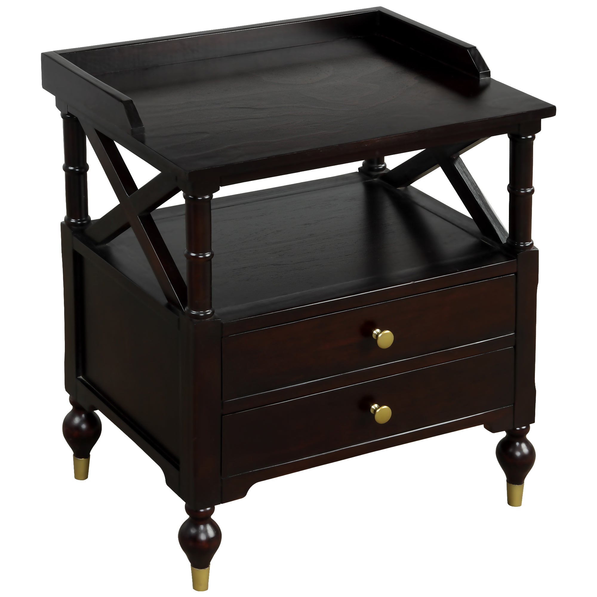 2-Drawer Solid Wood Nightstand in Espresso