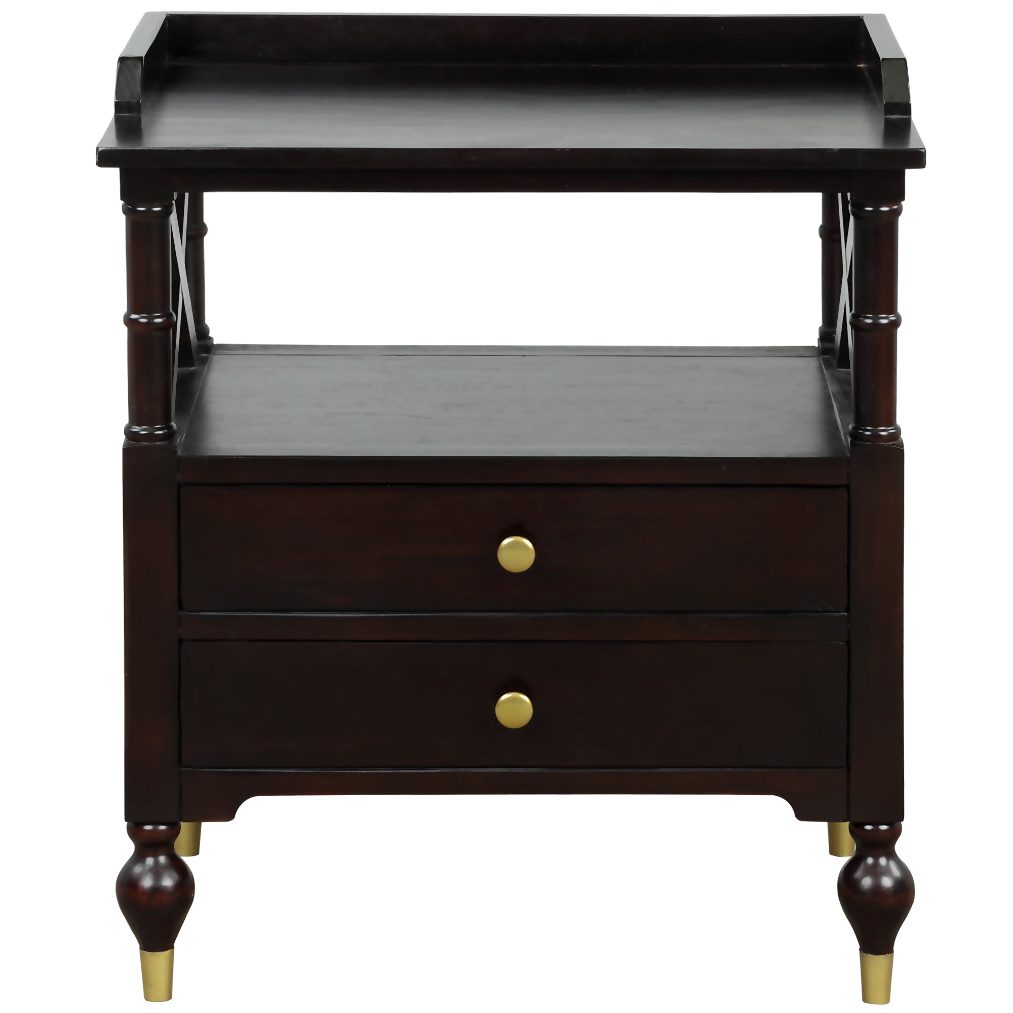2-Drawer Solid Wood Nightstand in Espresso