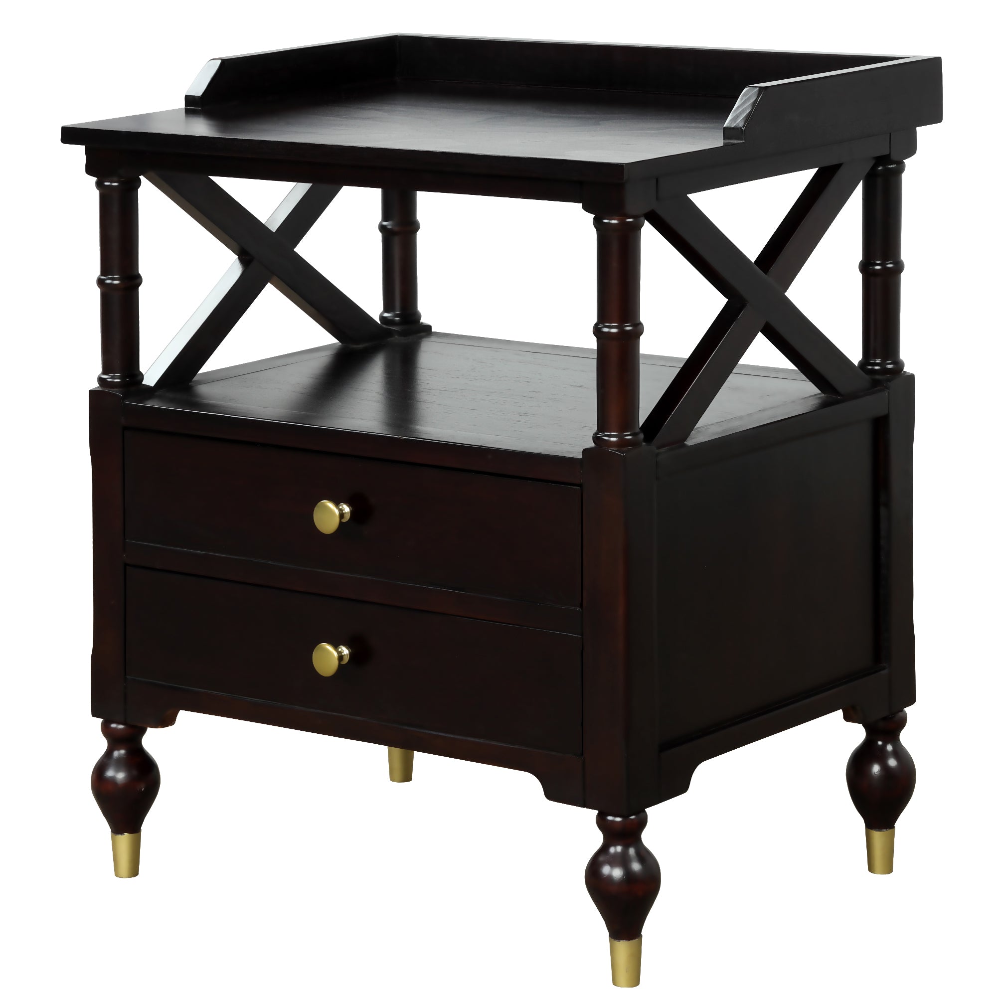 2-Drawer Solid Wood Nightstand in Espresso