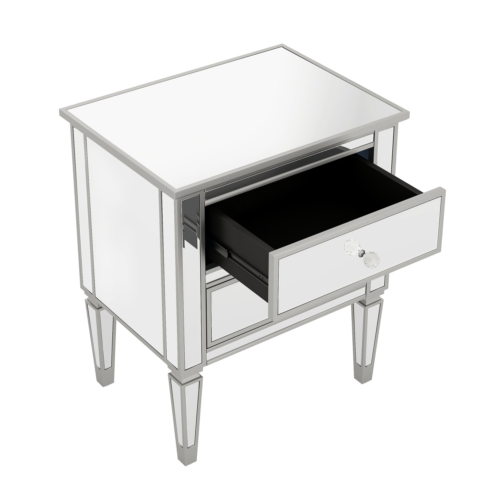 2-Drawer Glass Nightstand in Silver