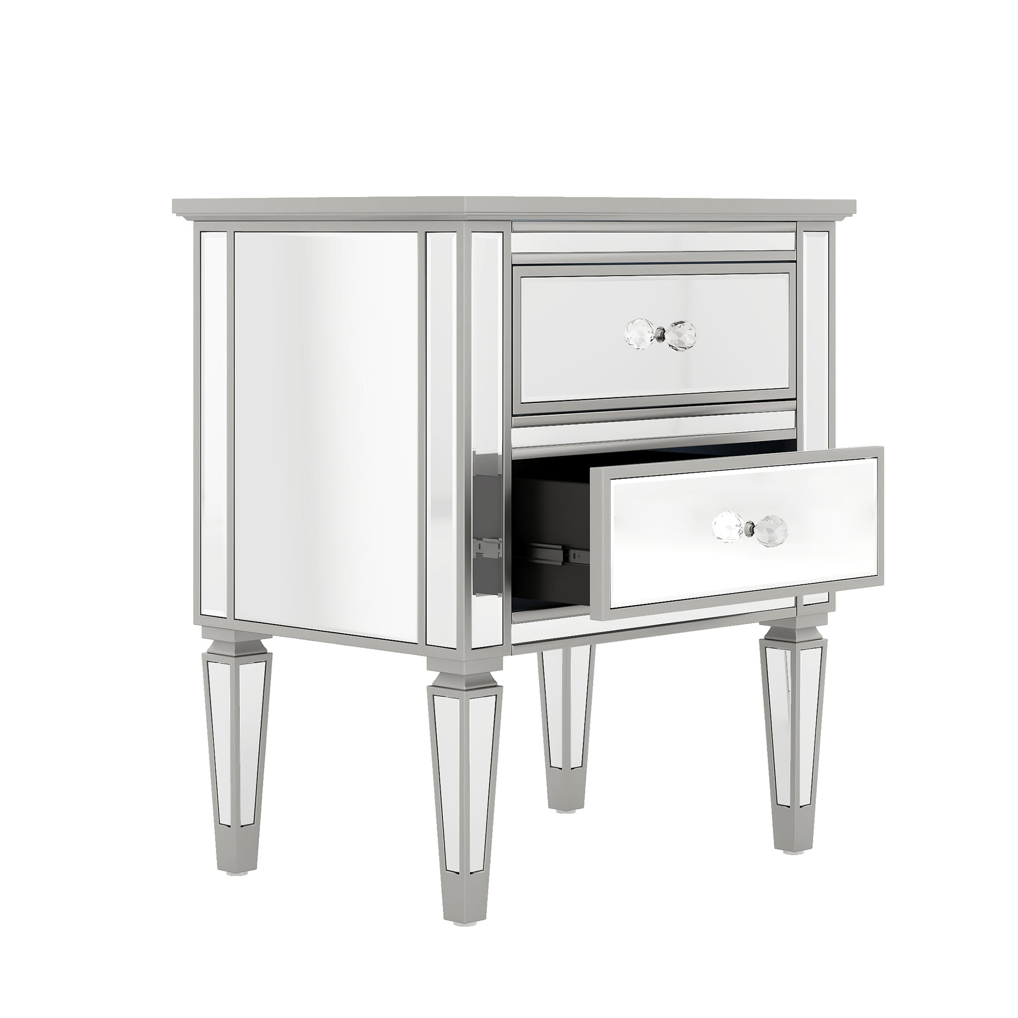 2-Drawer Glass Nightstand in Silver