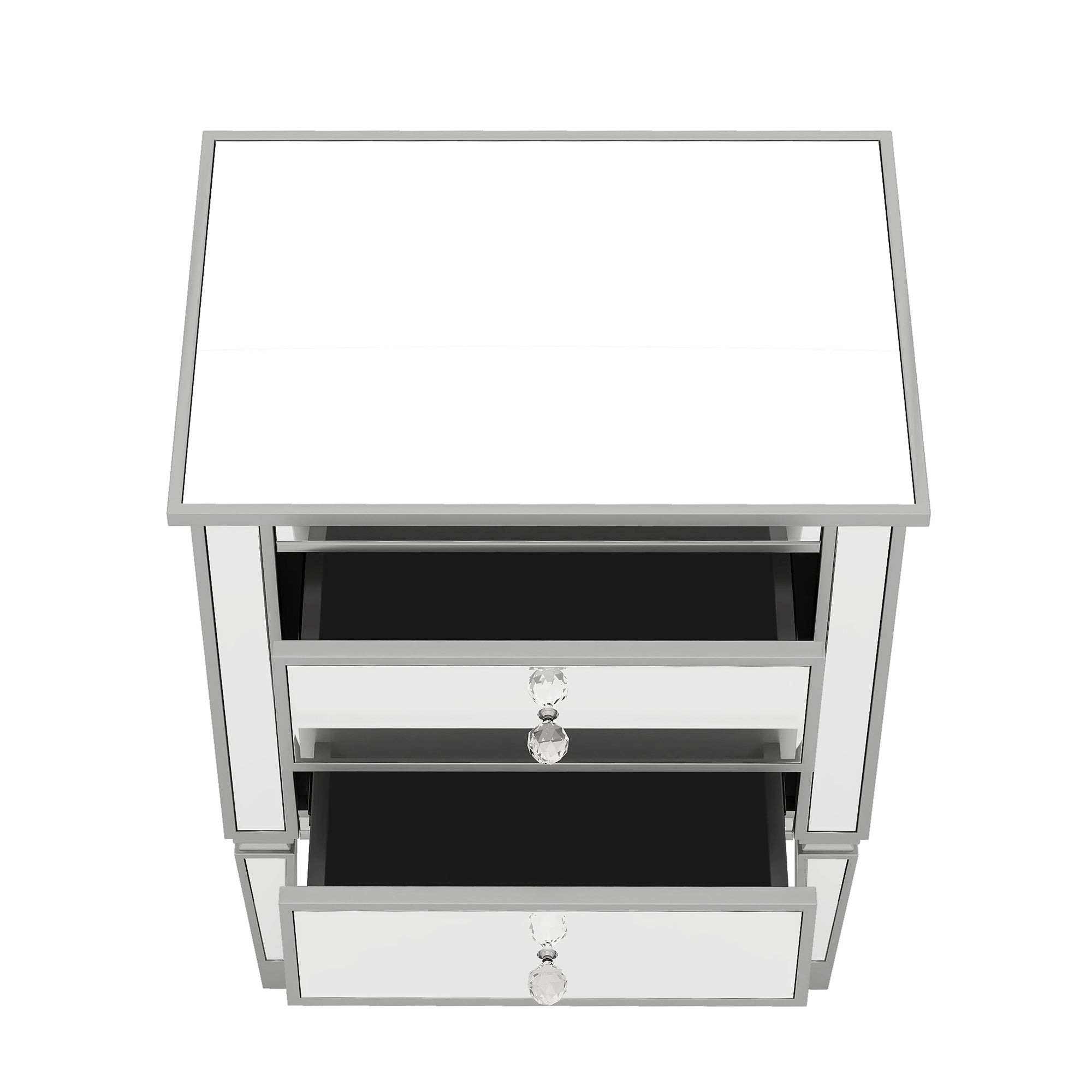 2-Drawer Glass Nightstand in Silver
