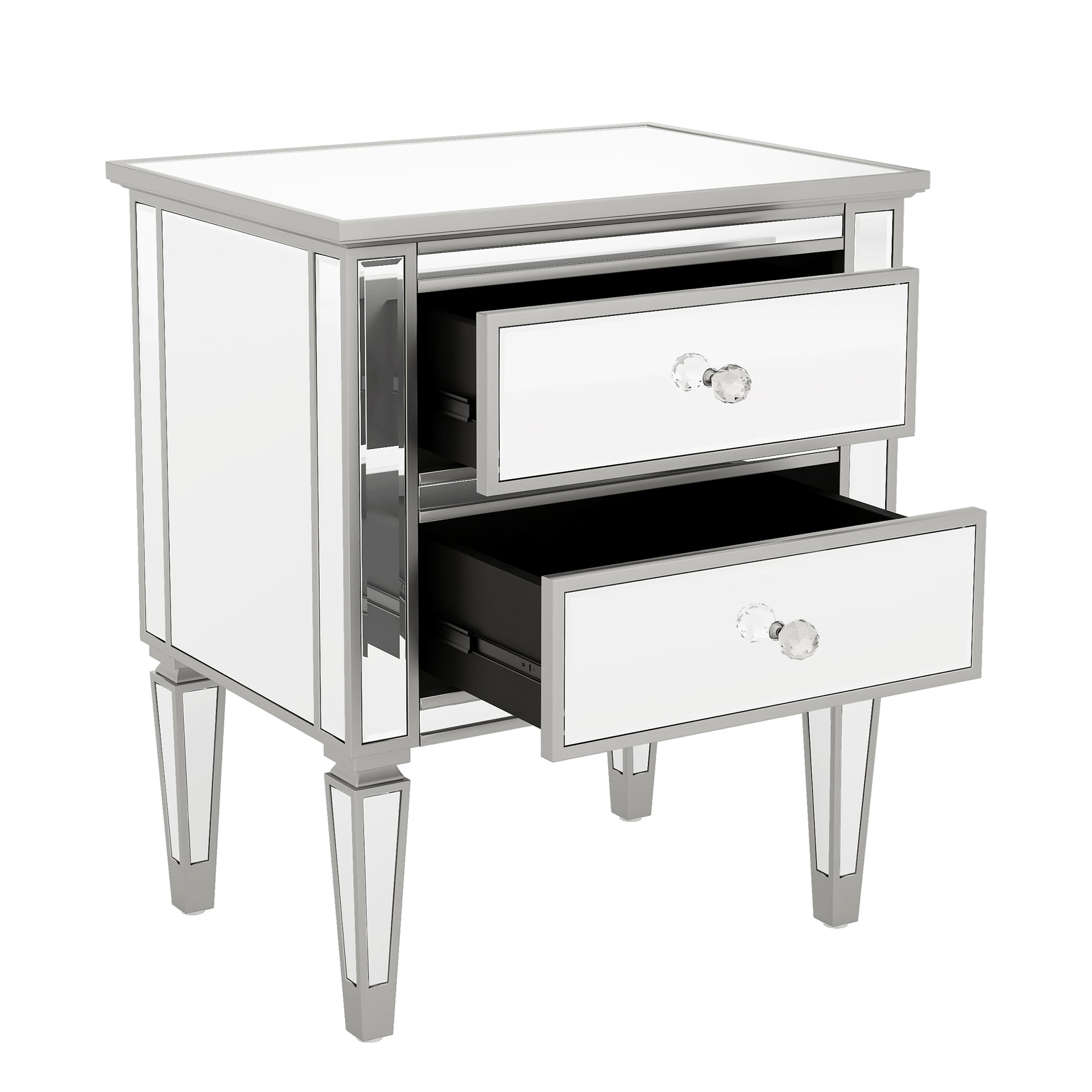 2-Drawer Glass Nightstand in Silver