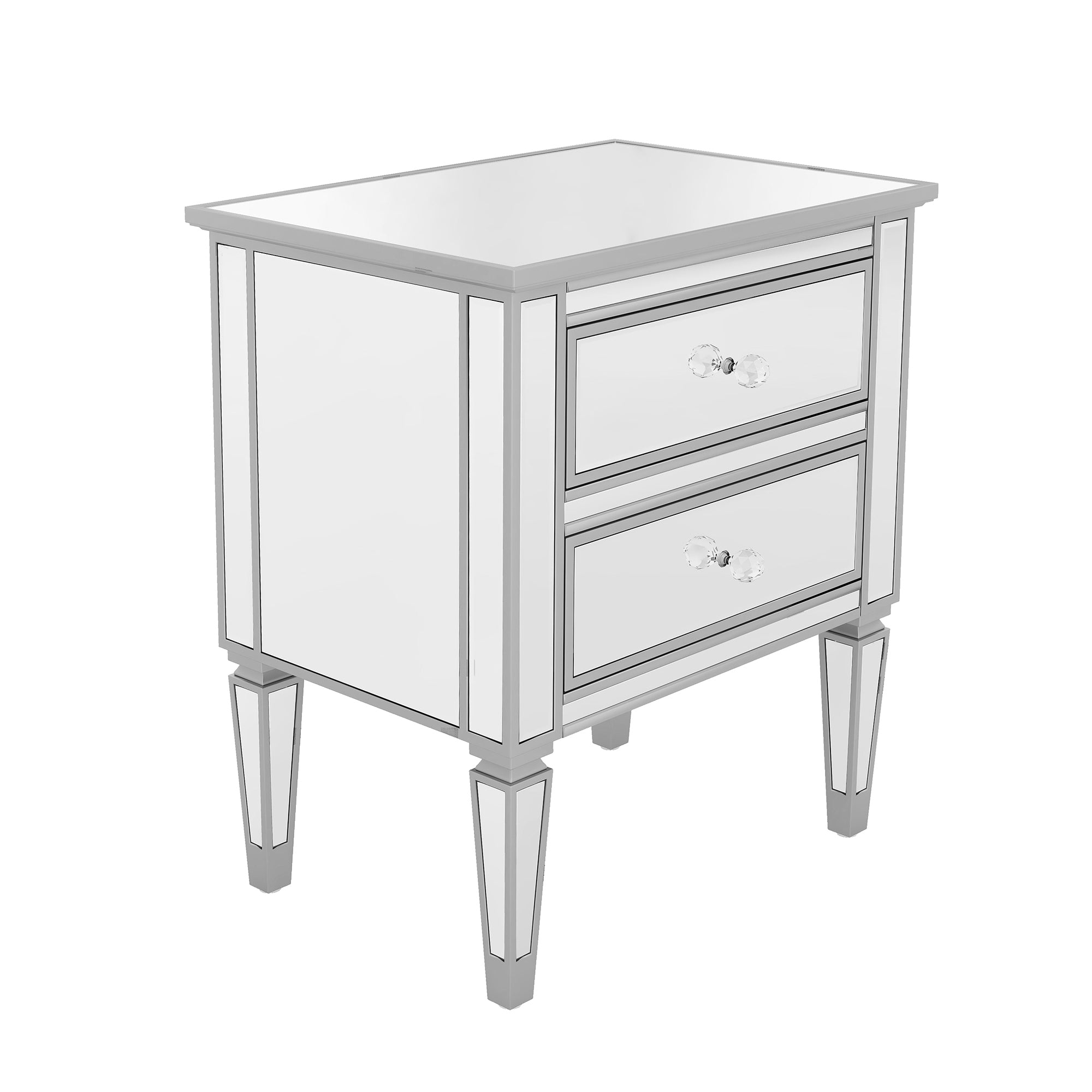 2-Drawer Glass Nightstand in Silver